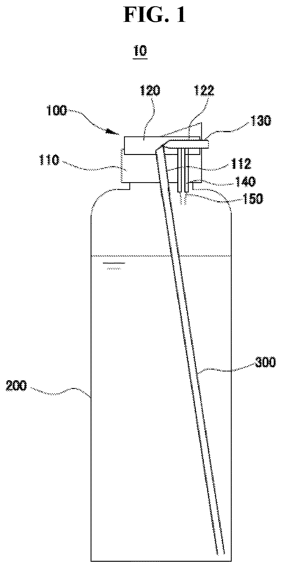 Patent US11787608 Figure 1 – Discharge-type cap and bottle having the same