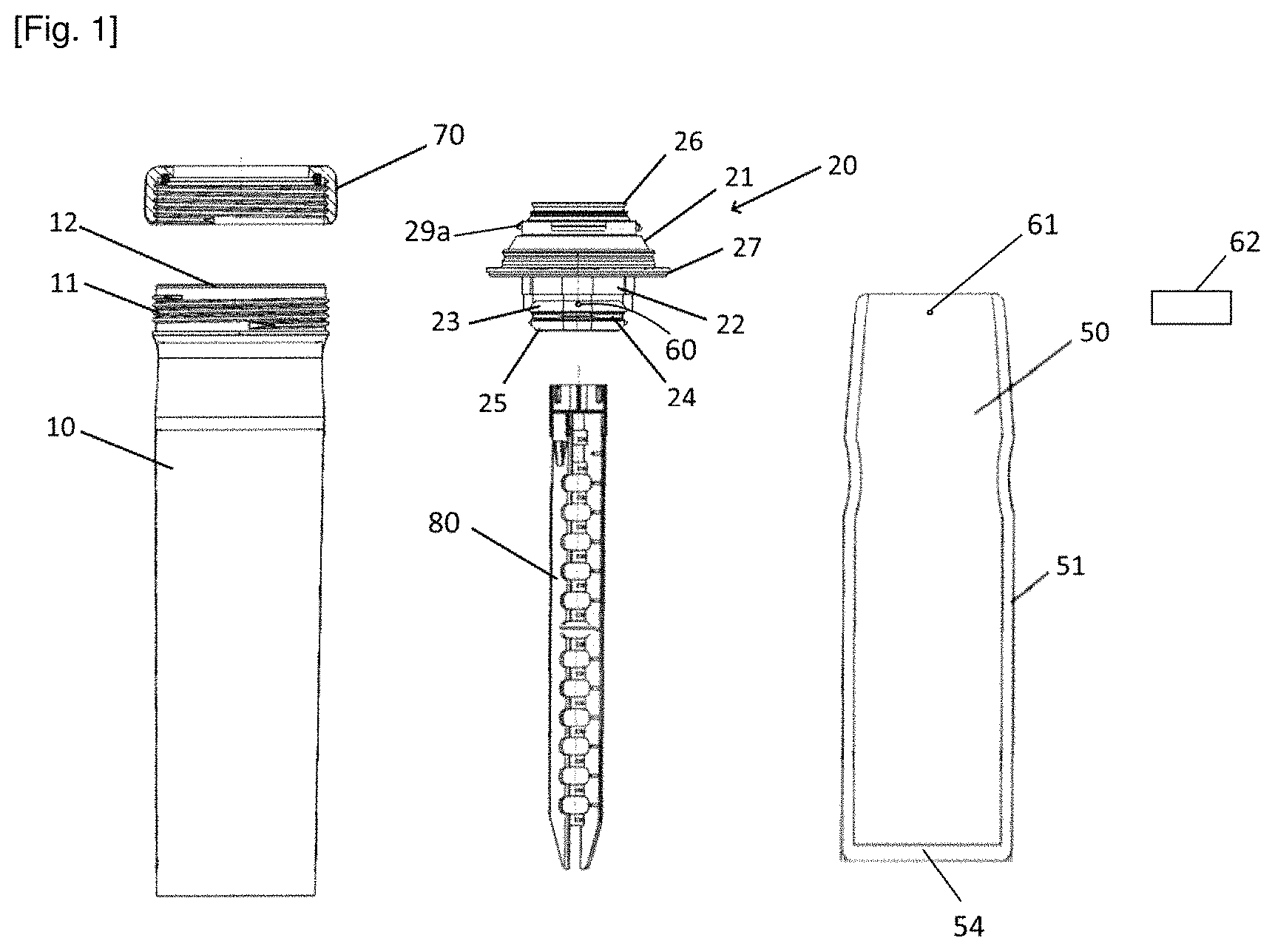 Patent US11787620 Figure 1 – Valve holding device for pocket refill, pocket refill and refillable dispenser casing comprising same