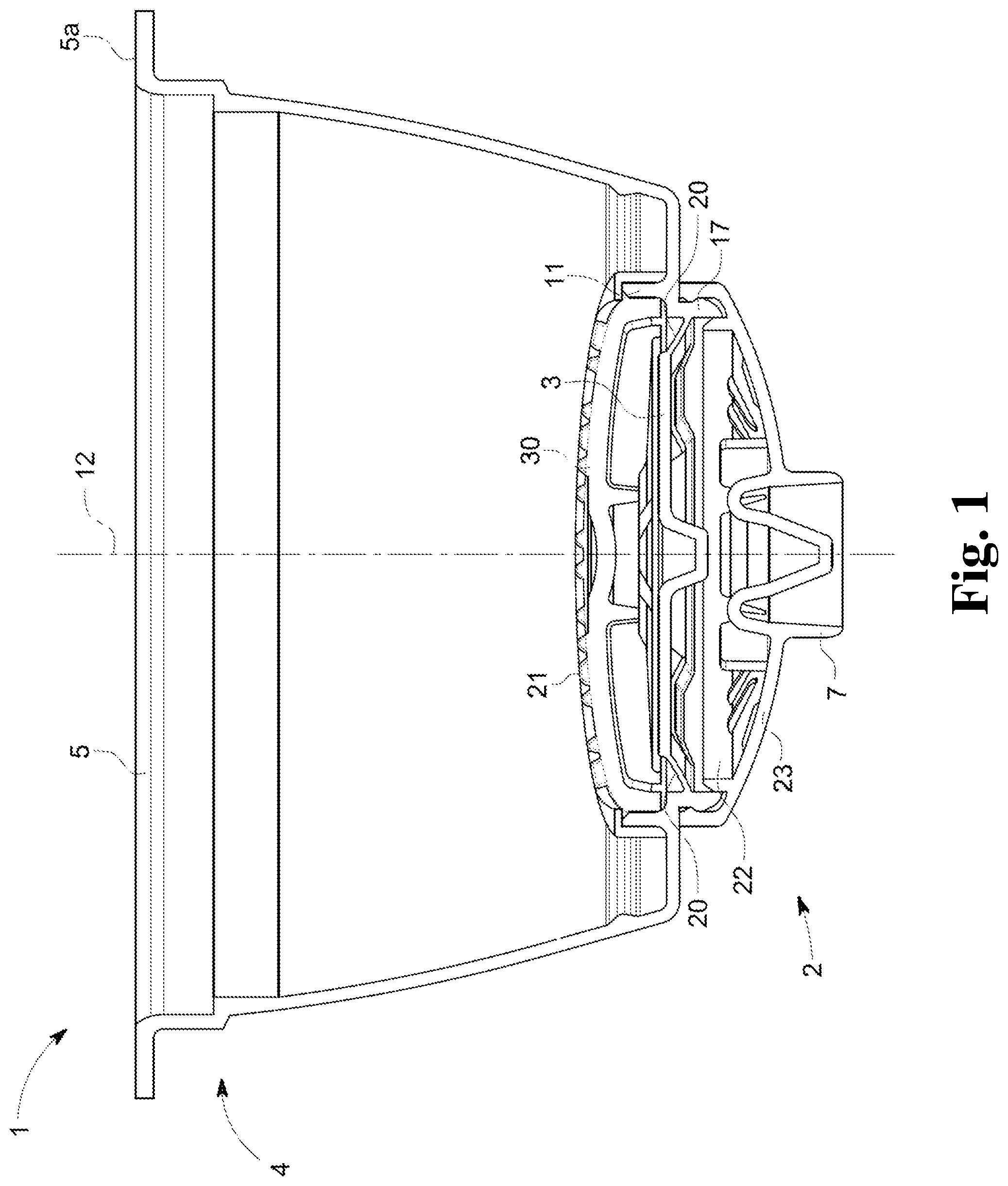 Patent US11787623 — Single serve capsule having weak points and thinned points in the capsule base — Figure 1