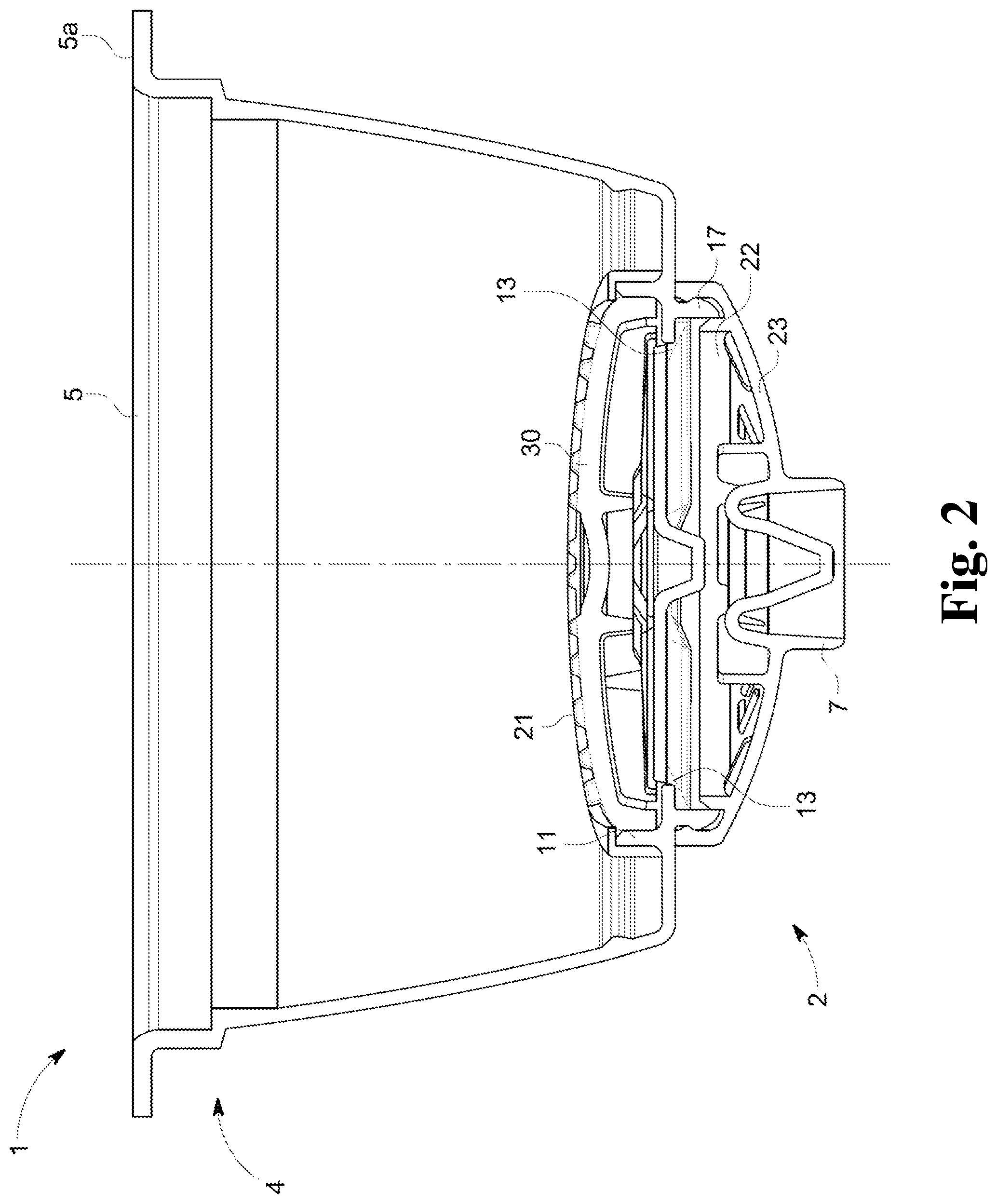 Patent US11787623 Figure 2 – Single serve capsule having weak points and thinned points in the capsule base