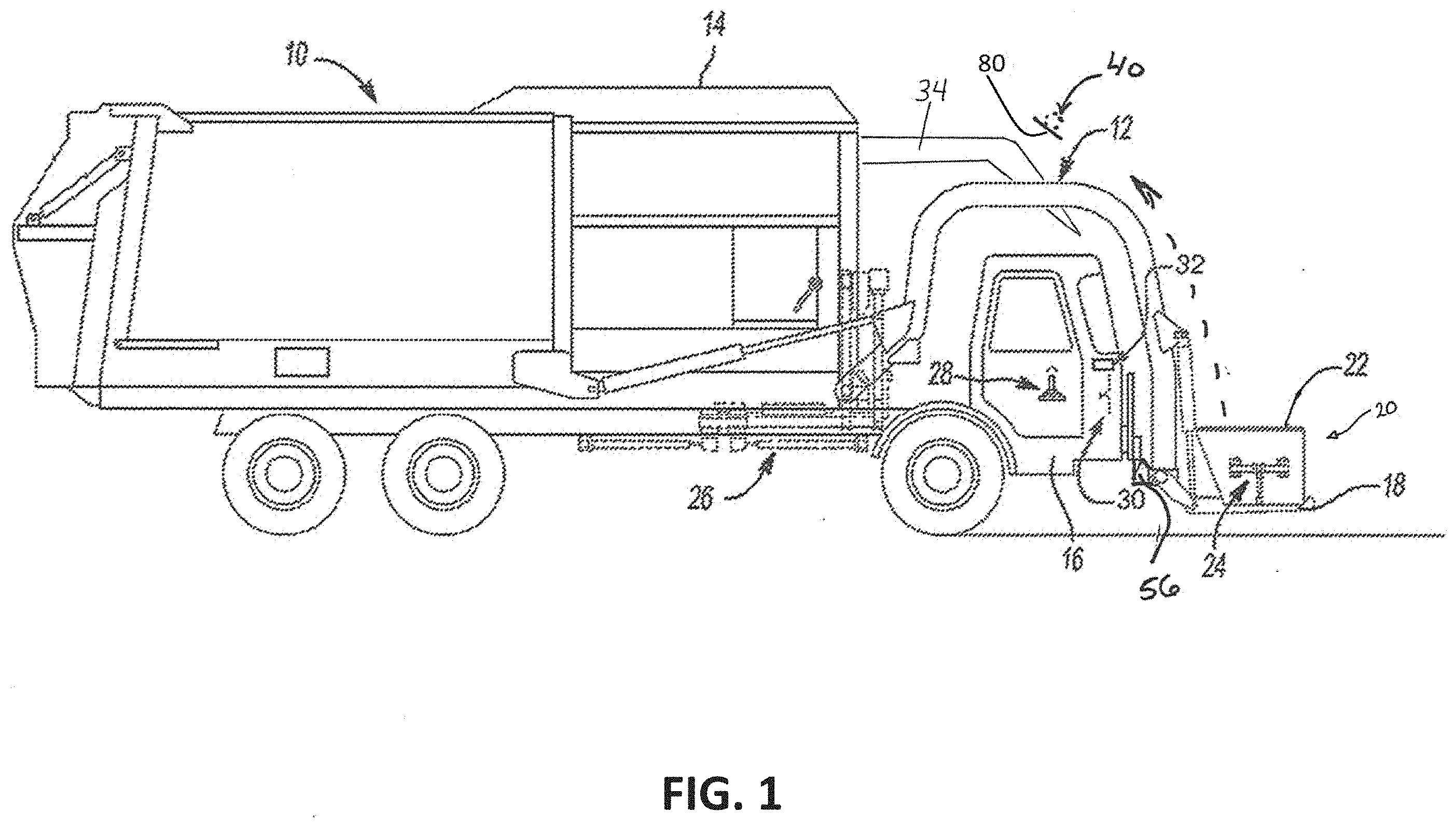 Patent US11787629 Figure 1 – Residential container guides for a front end loader