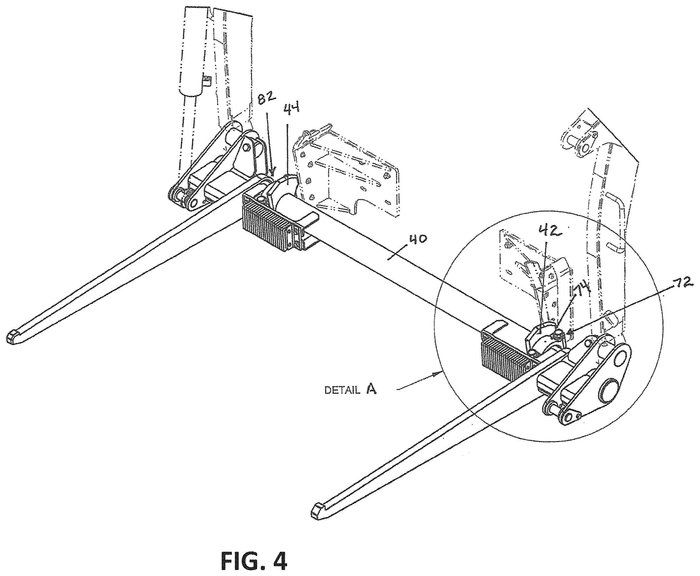 Patent US11787629 Figure 4 – Residential container guides for a front end loader