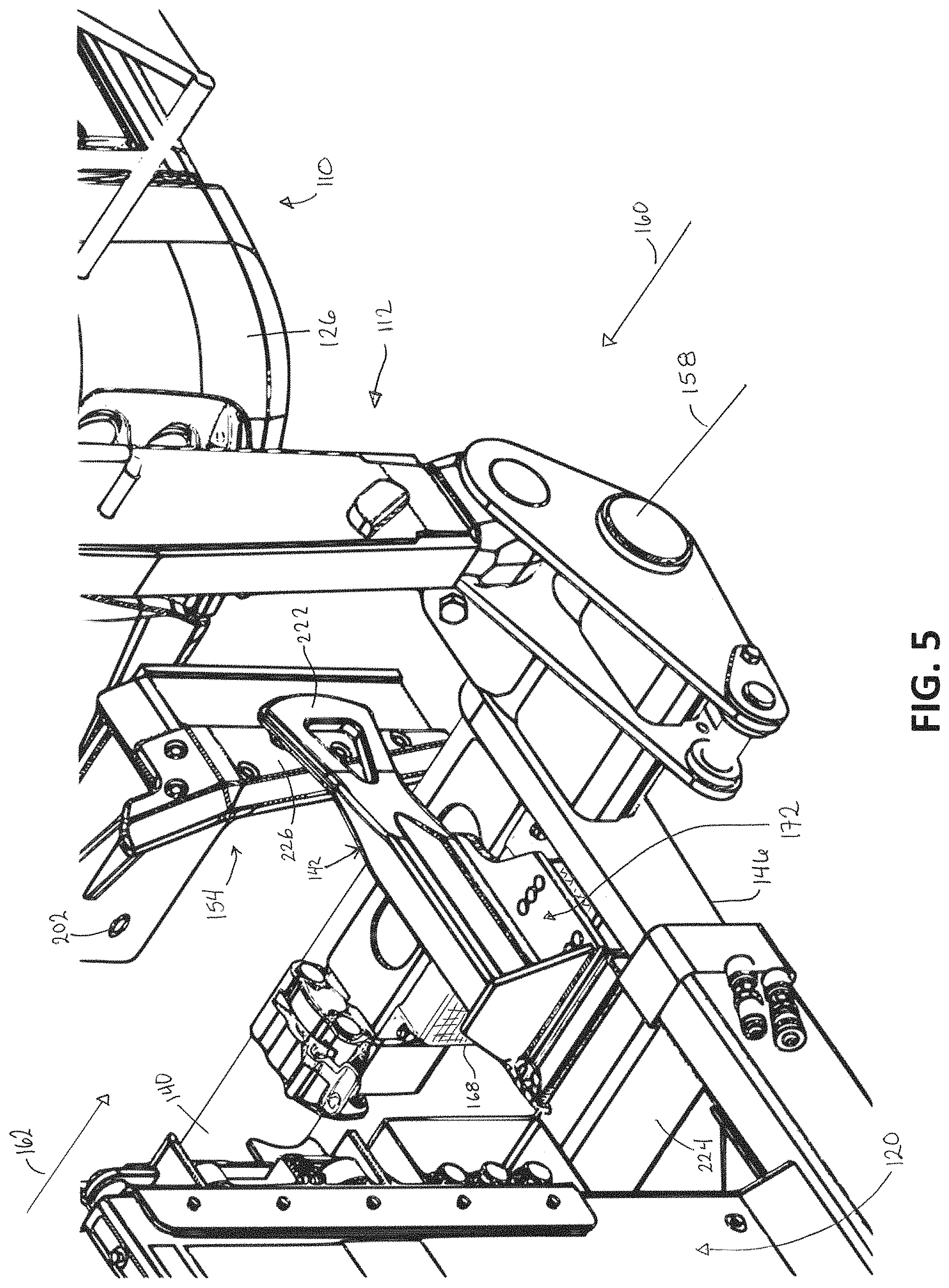 Patent US11787629 Figure 5 – Residential container guides for a front end loader