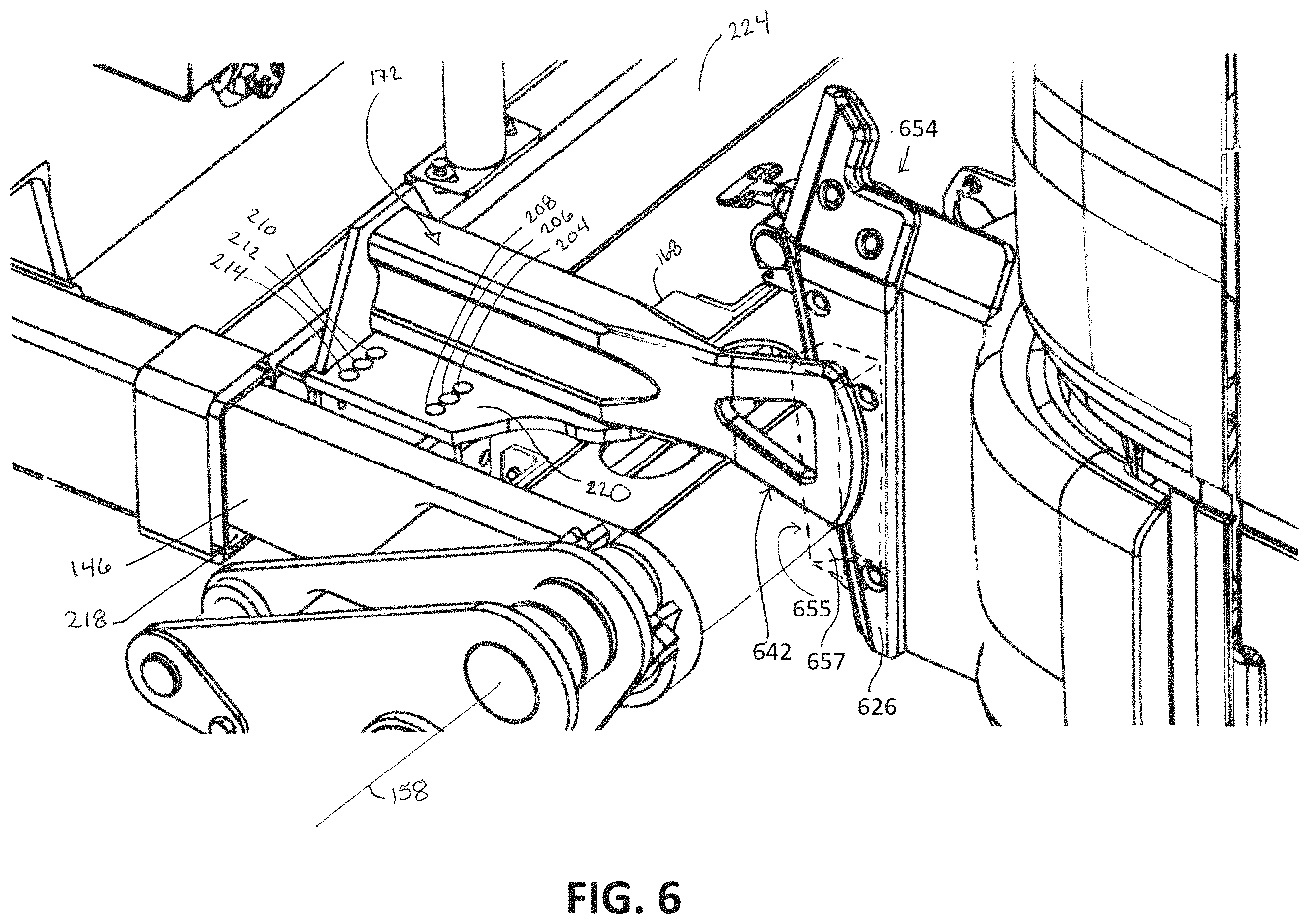Patent US11787629 Figure 6 – Residential container guides for a front end loader