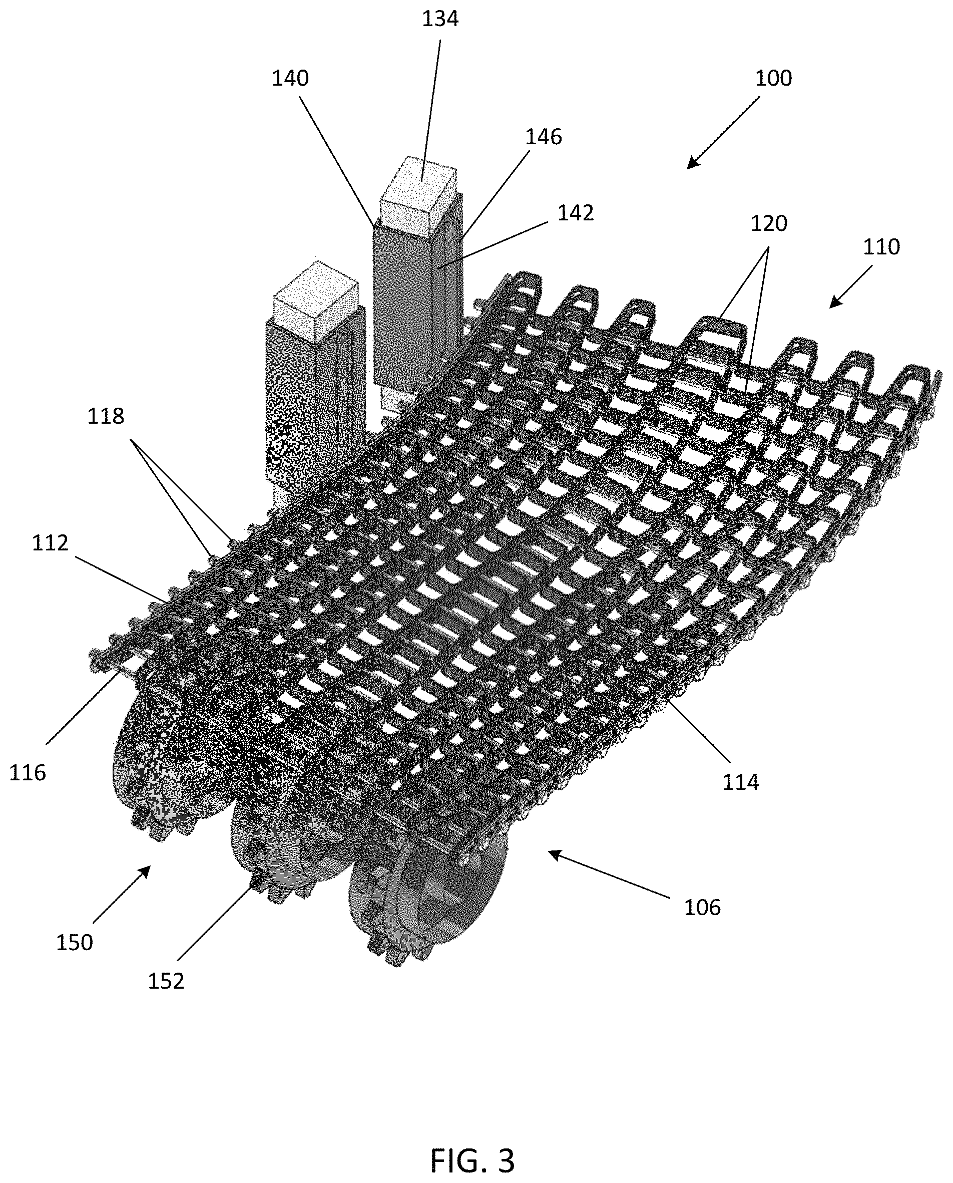 Patent US11787637 Figure 3 – Active direct drive spiral conveyor belt systems and methods