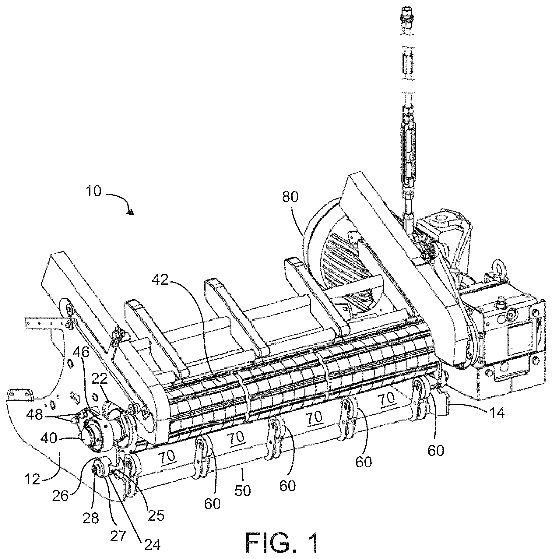 Patent US11787639 — Position limiter for flighted conveyor belt — Figure 1