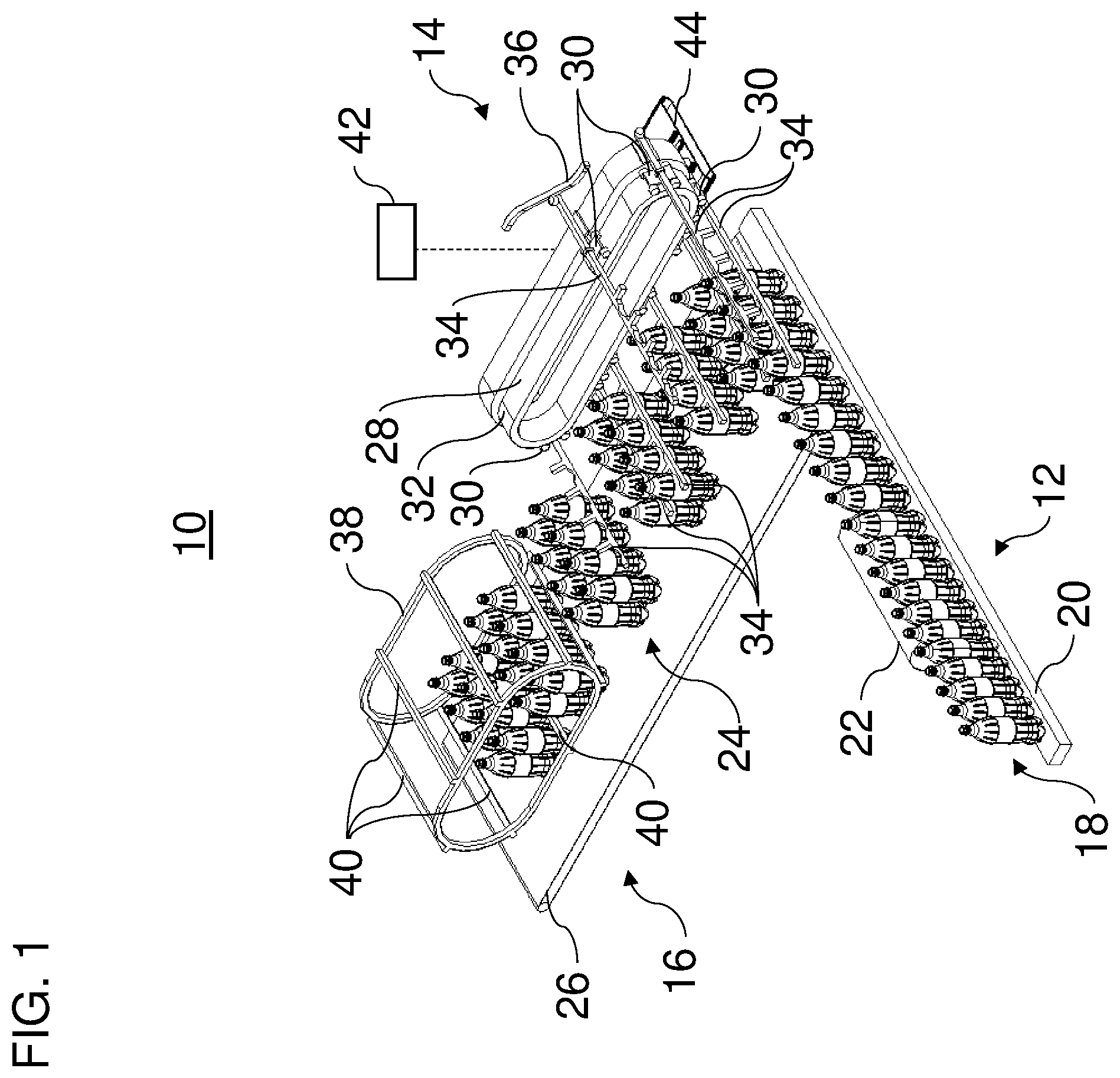 Patent US11787641 Figure 1 – Method and device for distributing and/or grouping containers