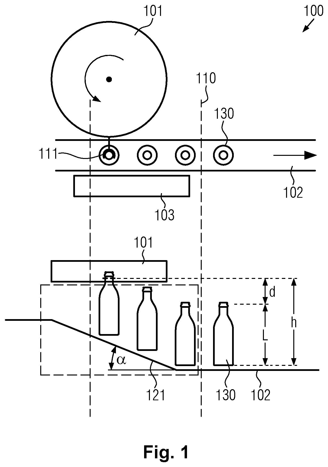 Patent US11787644 — Transporting installation for containers — Figure 1