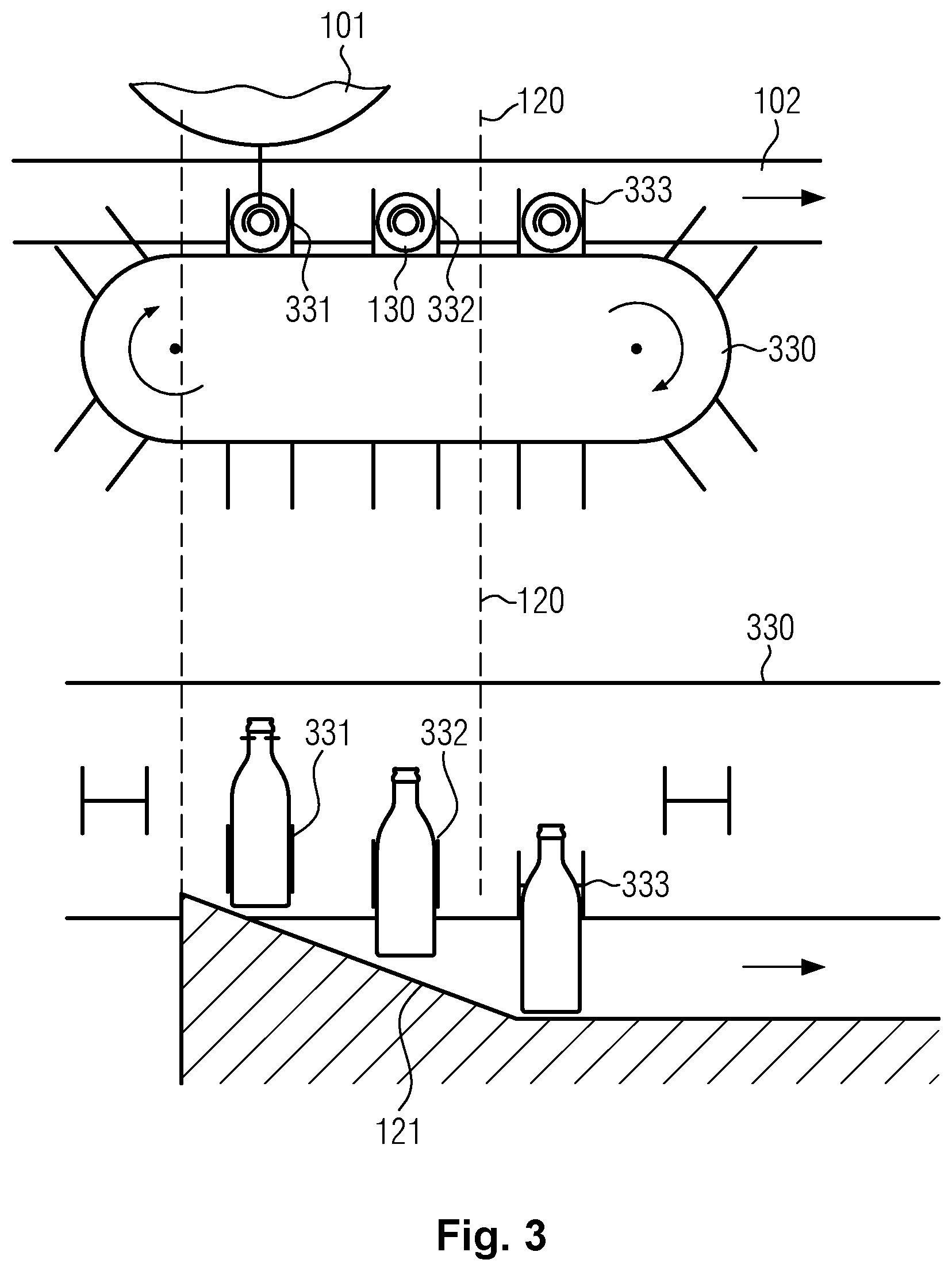 Patent US11787644 Figure 3 – Transporting installation for containers