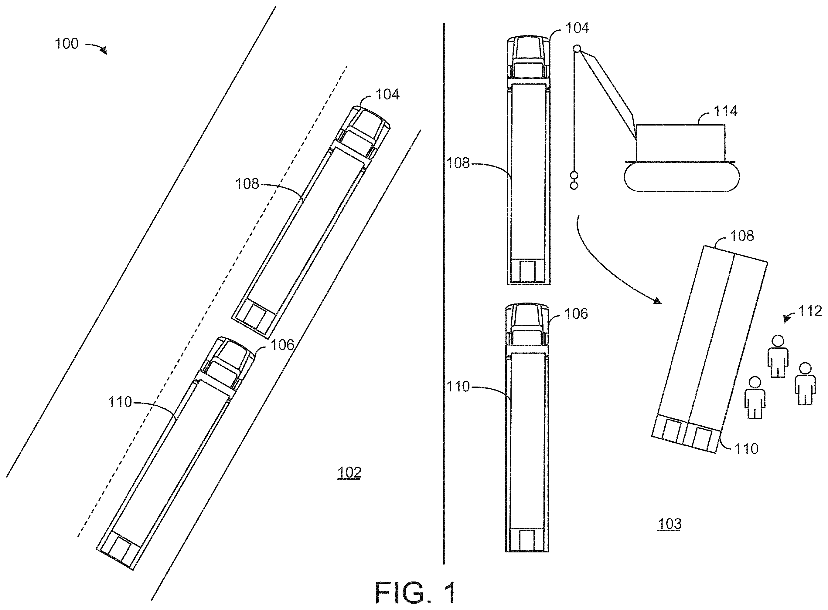 Patent US11787650 Figure 1 – Trailer with loading and unloading system