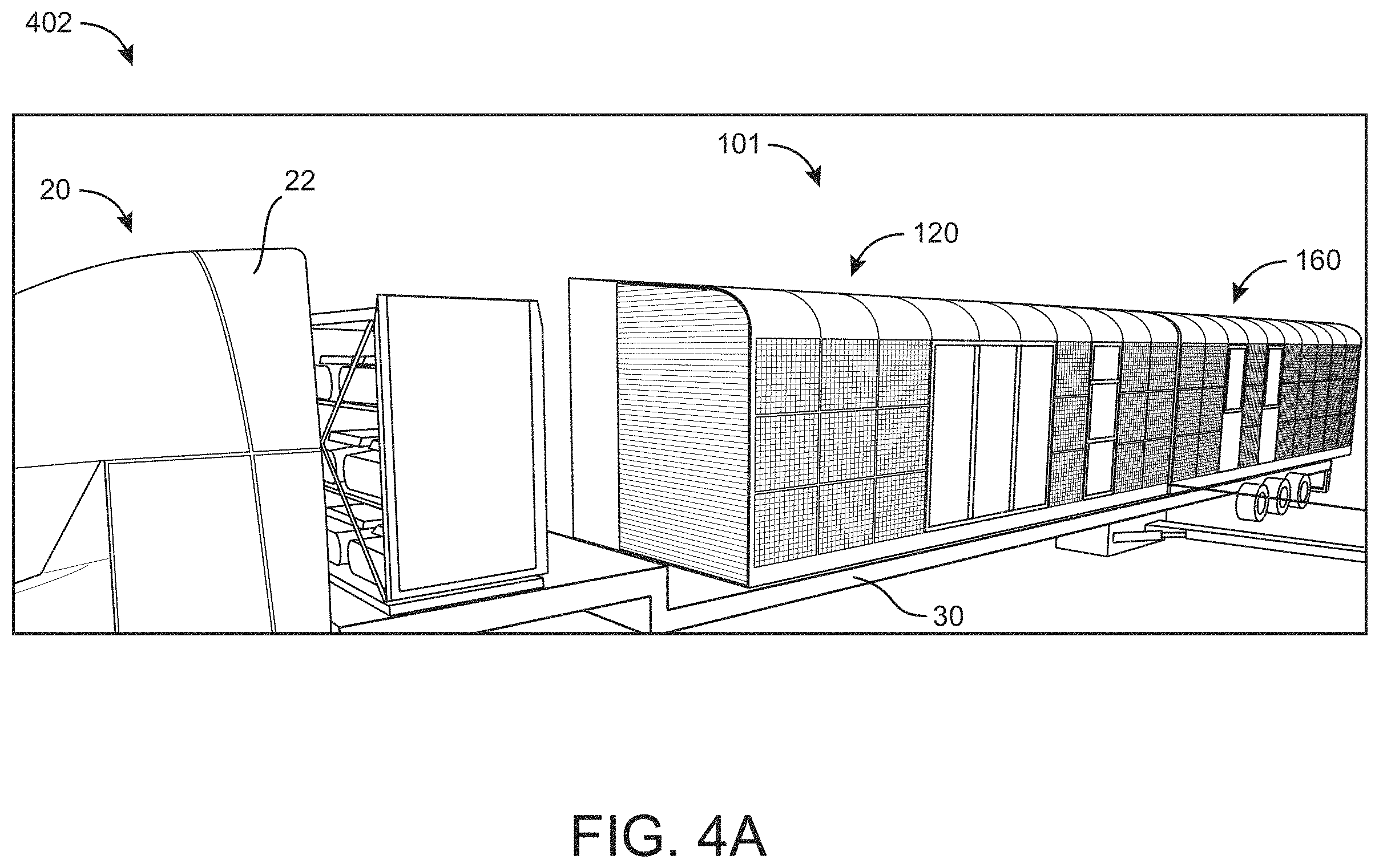 Patent US11787650 Figure 4 – Trailer with loading and unloading system