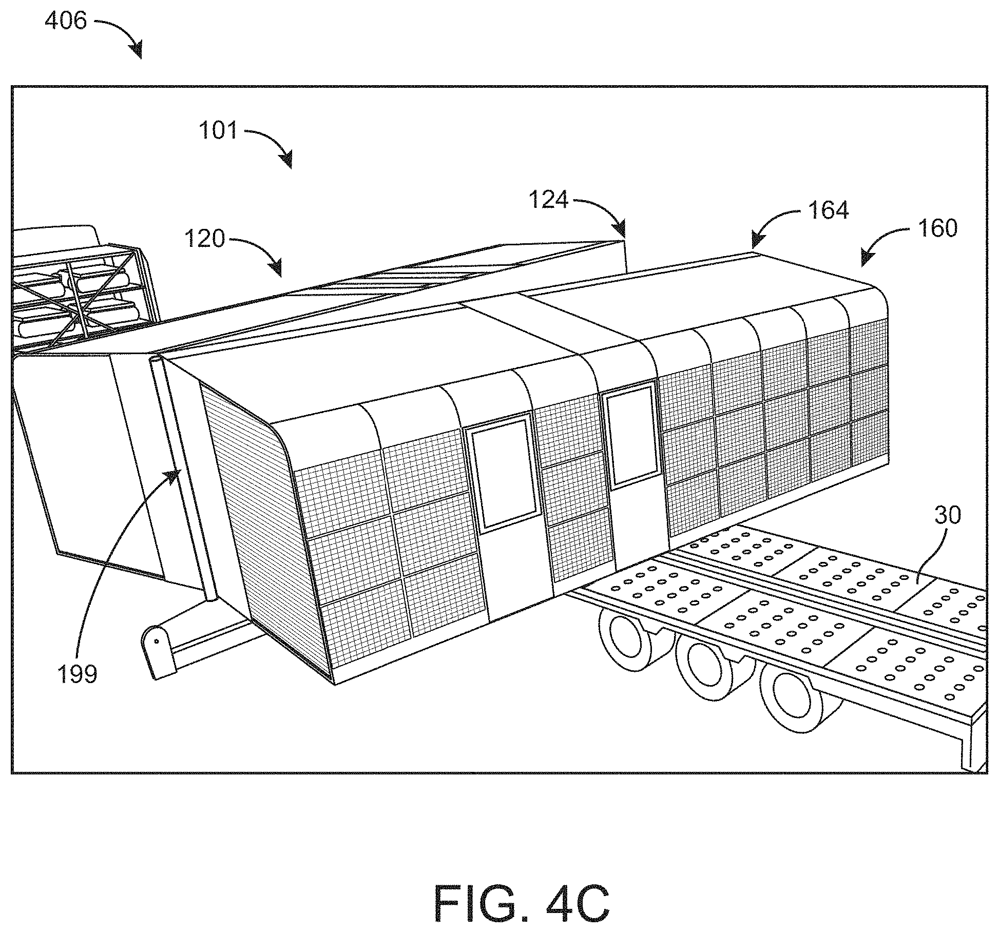Patent US11787650 Figure 6 – Trailer with loading and unloading system