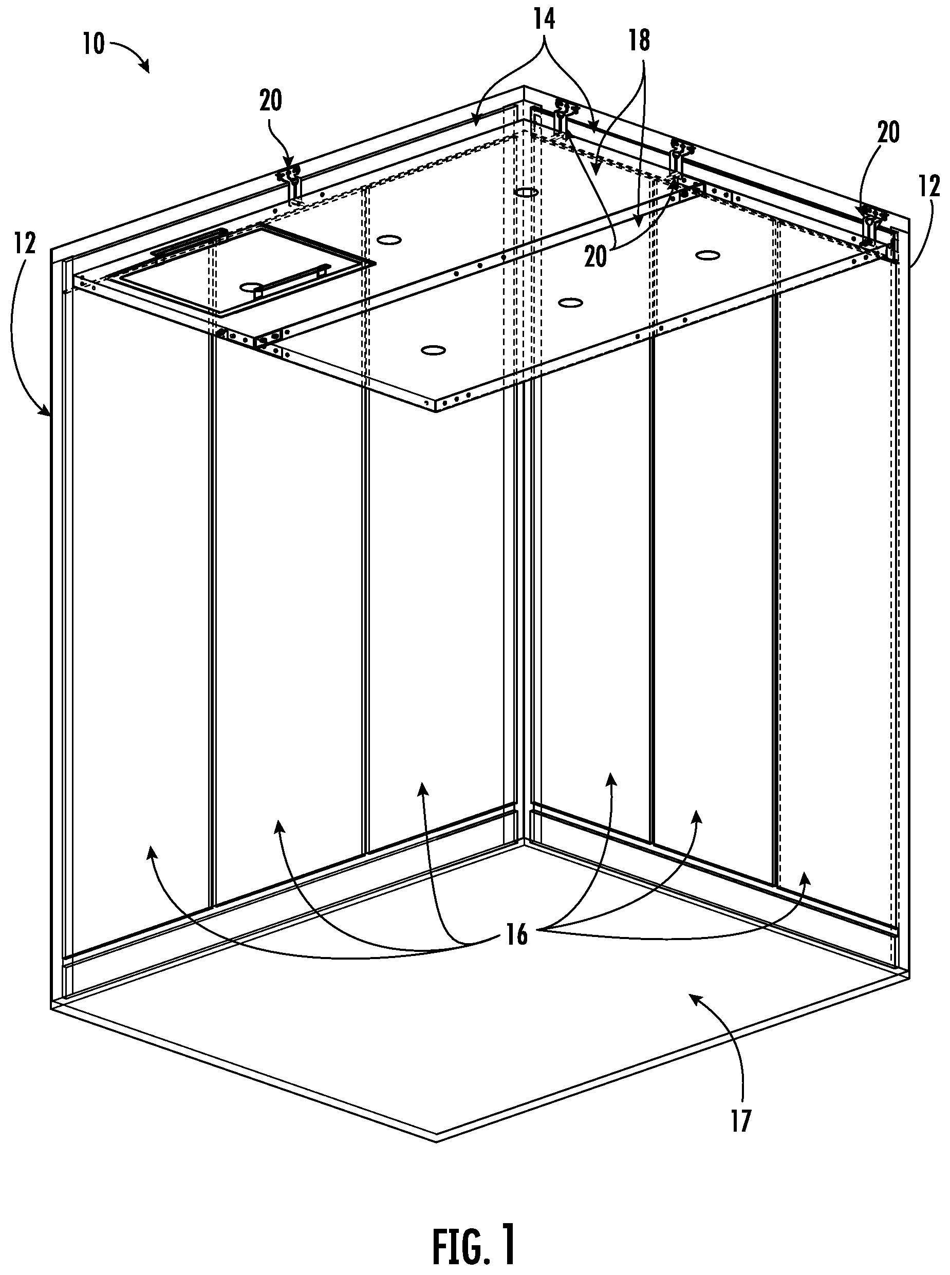 Patent US11787664 Figure 1 – Elevator mounting assembly with side mount hanger