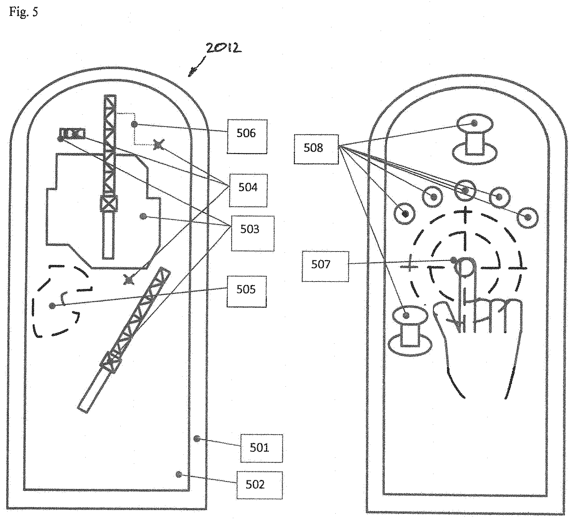Patent US11787671 Figure 4 – Control stand for a crane, excavator, and the like