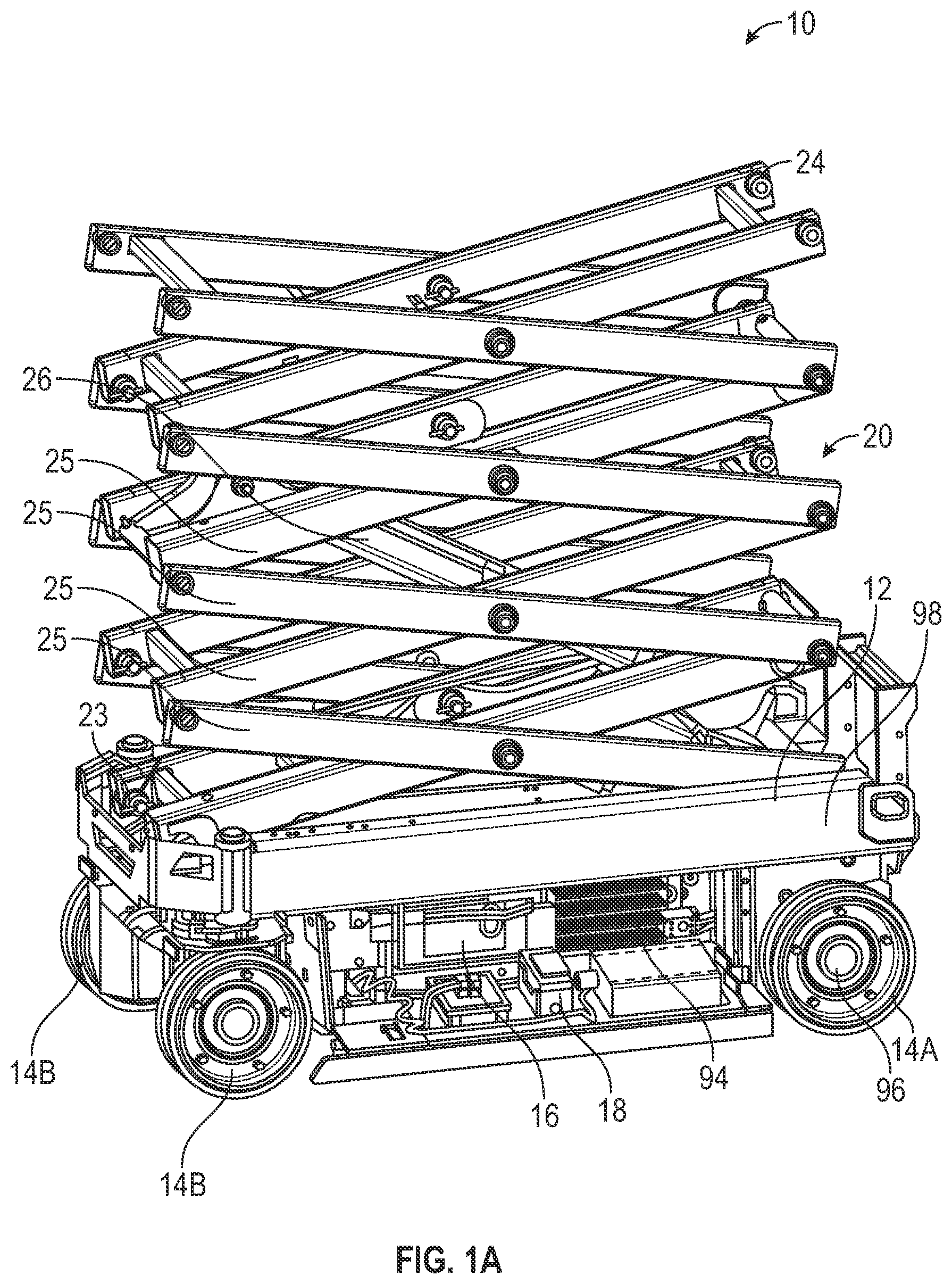 Patent US11787679 Figure 1 – Scissor lift descent control systems and methods