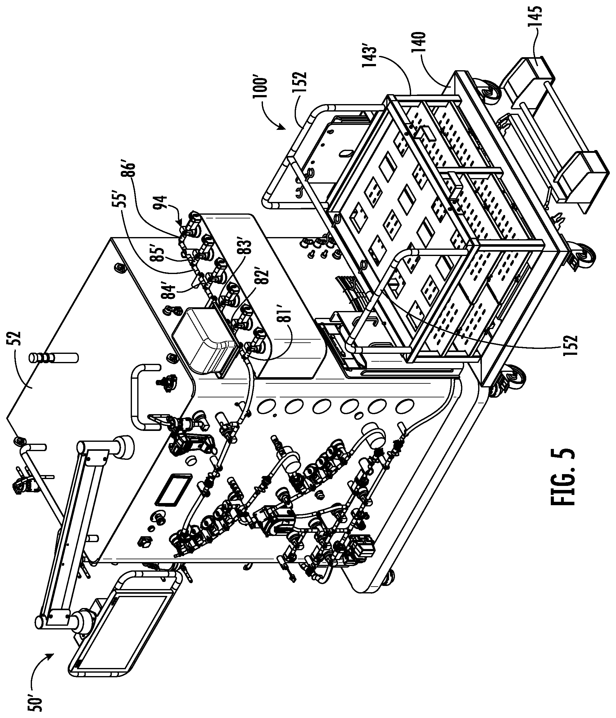 Patent US11787680 Figure 5 – Fluid distribution system with single use manifold fluid recovery assembly