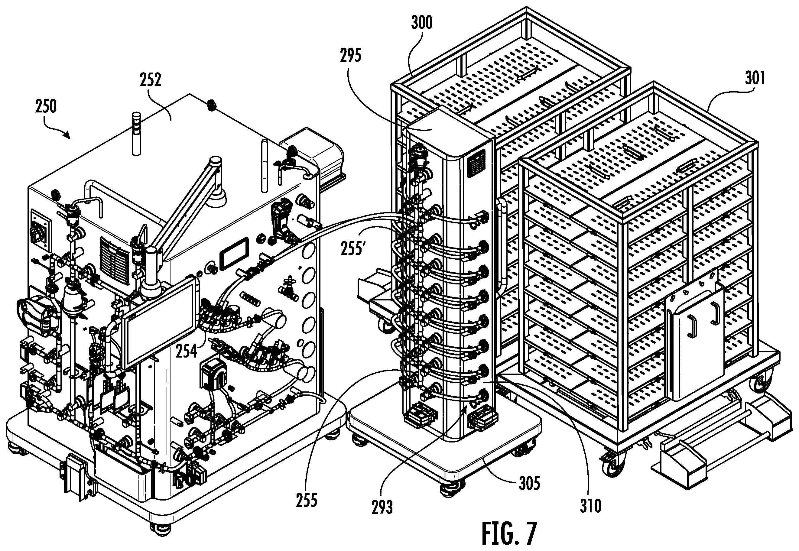 Patent US11787680 Figure 7 – Fluid distribution system with single use manifold fluid recovery assembly