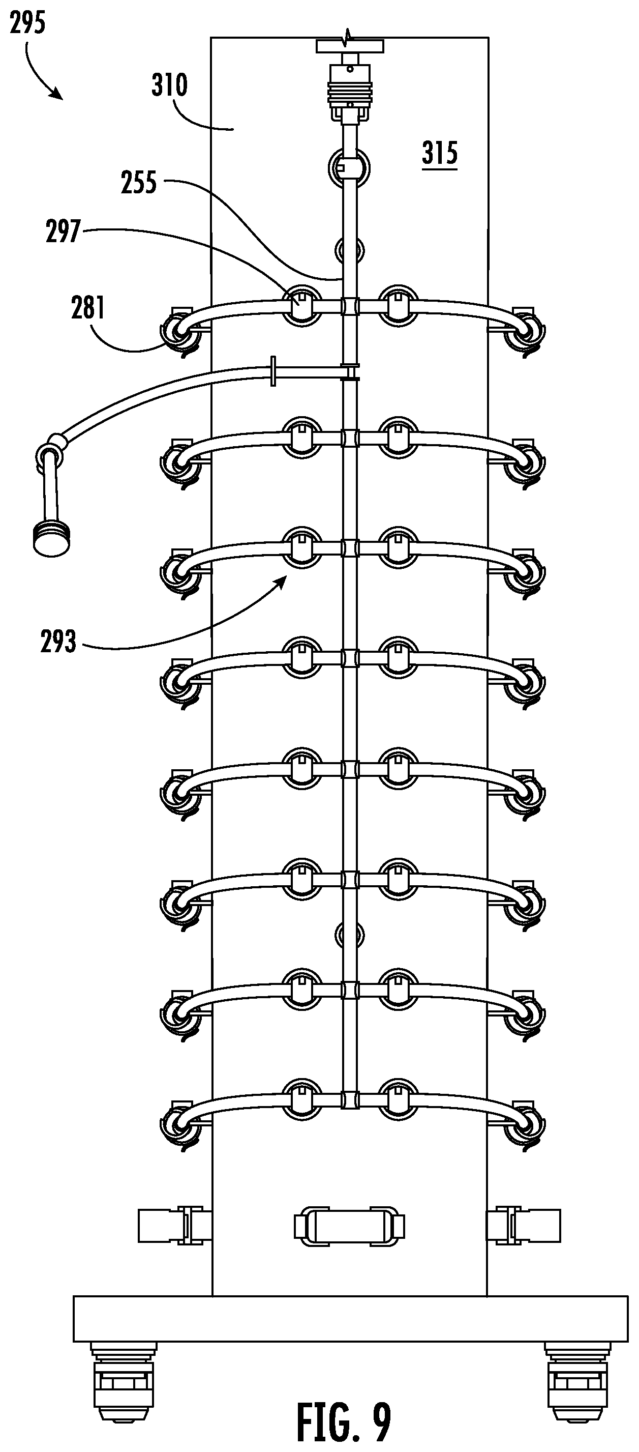 Patent US11787680 Figure 9 – Fluid distribution system with single use manifold fluid recovery assembly
