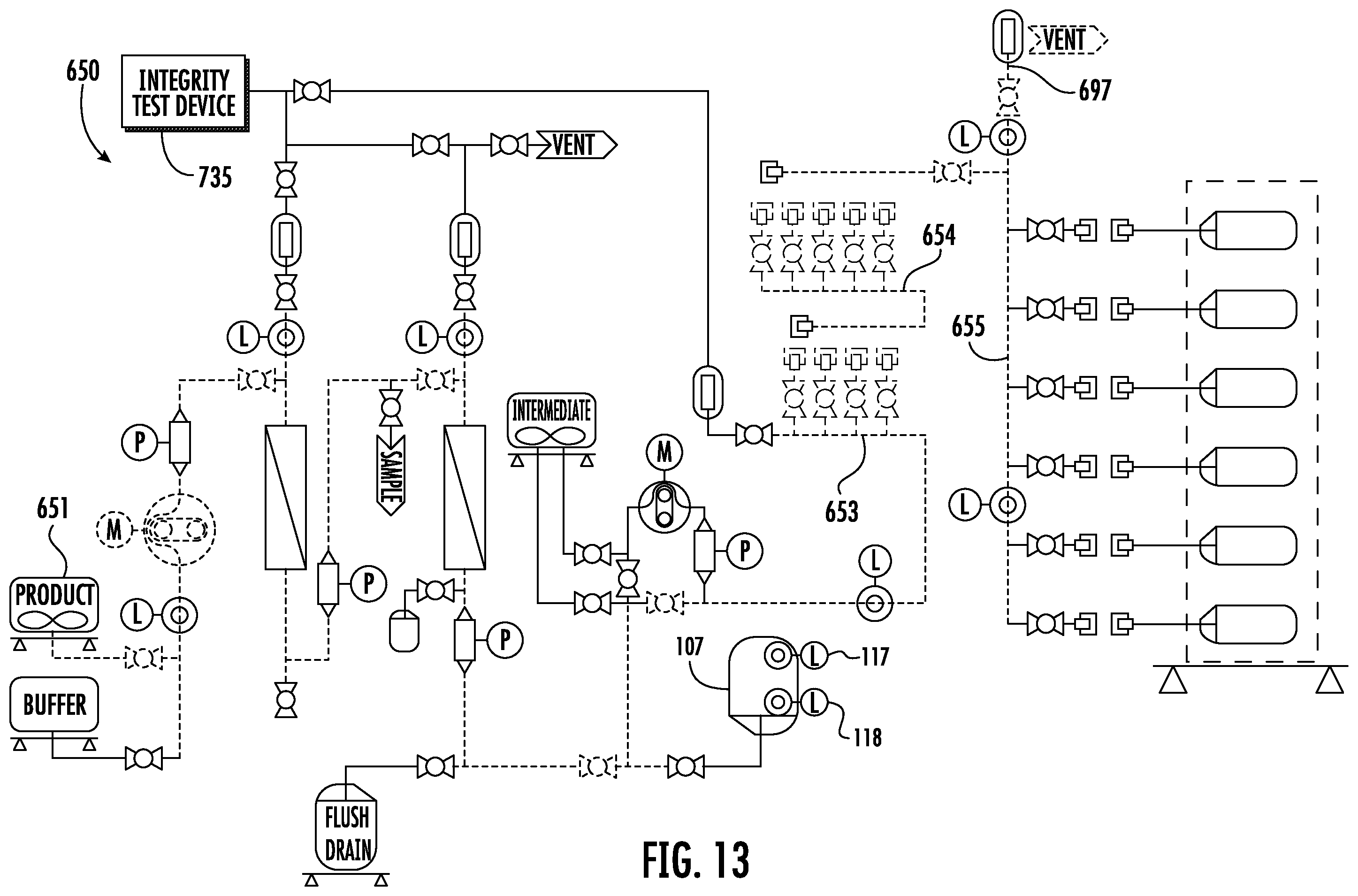 Patent US11787680 Figure 13 – Fluid distribution system with single use manifold fluid recovery assembly