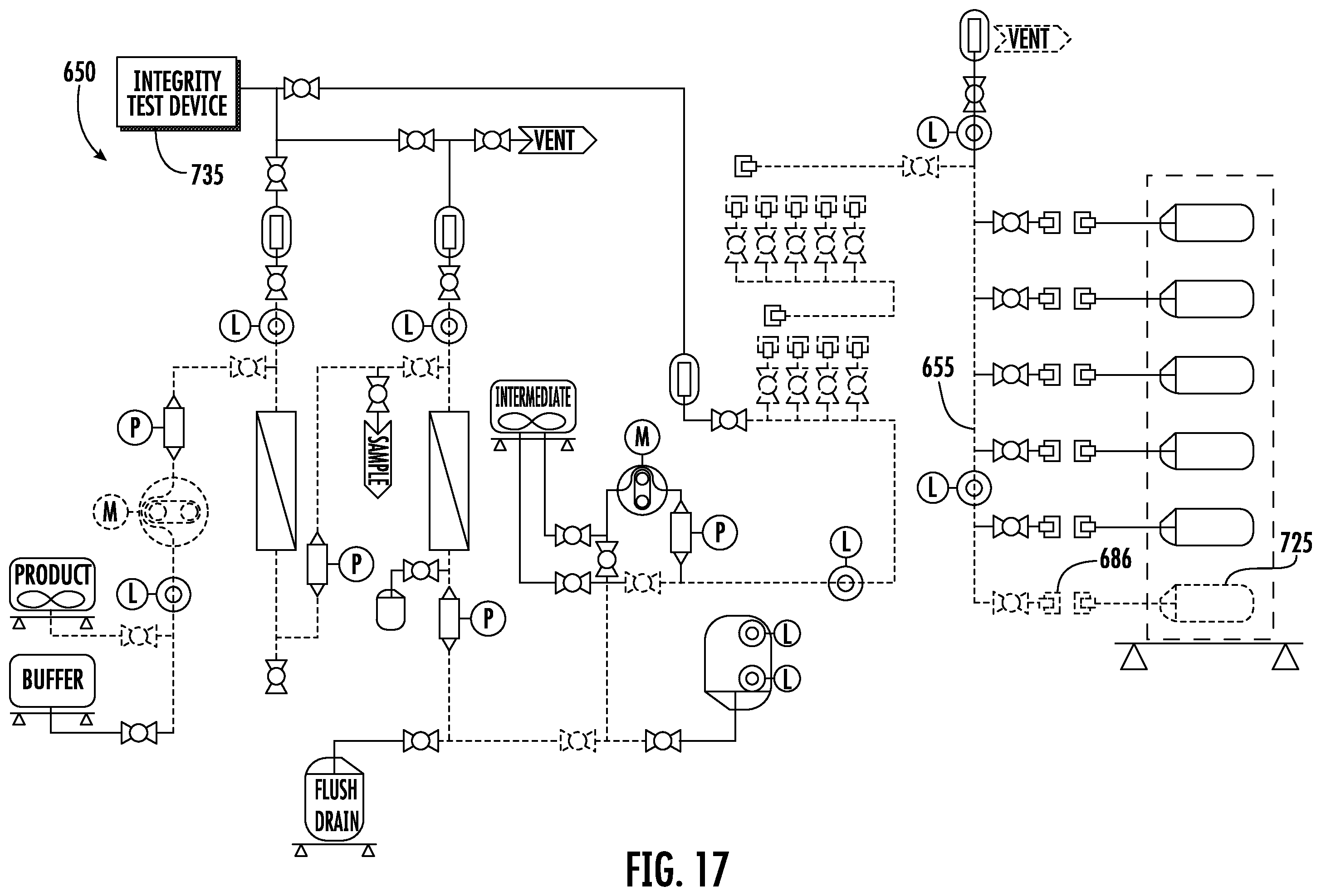 Patent US11787680 Figure 17 – Fluid distribution system with single use manifold fluid recovery assembly