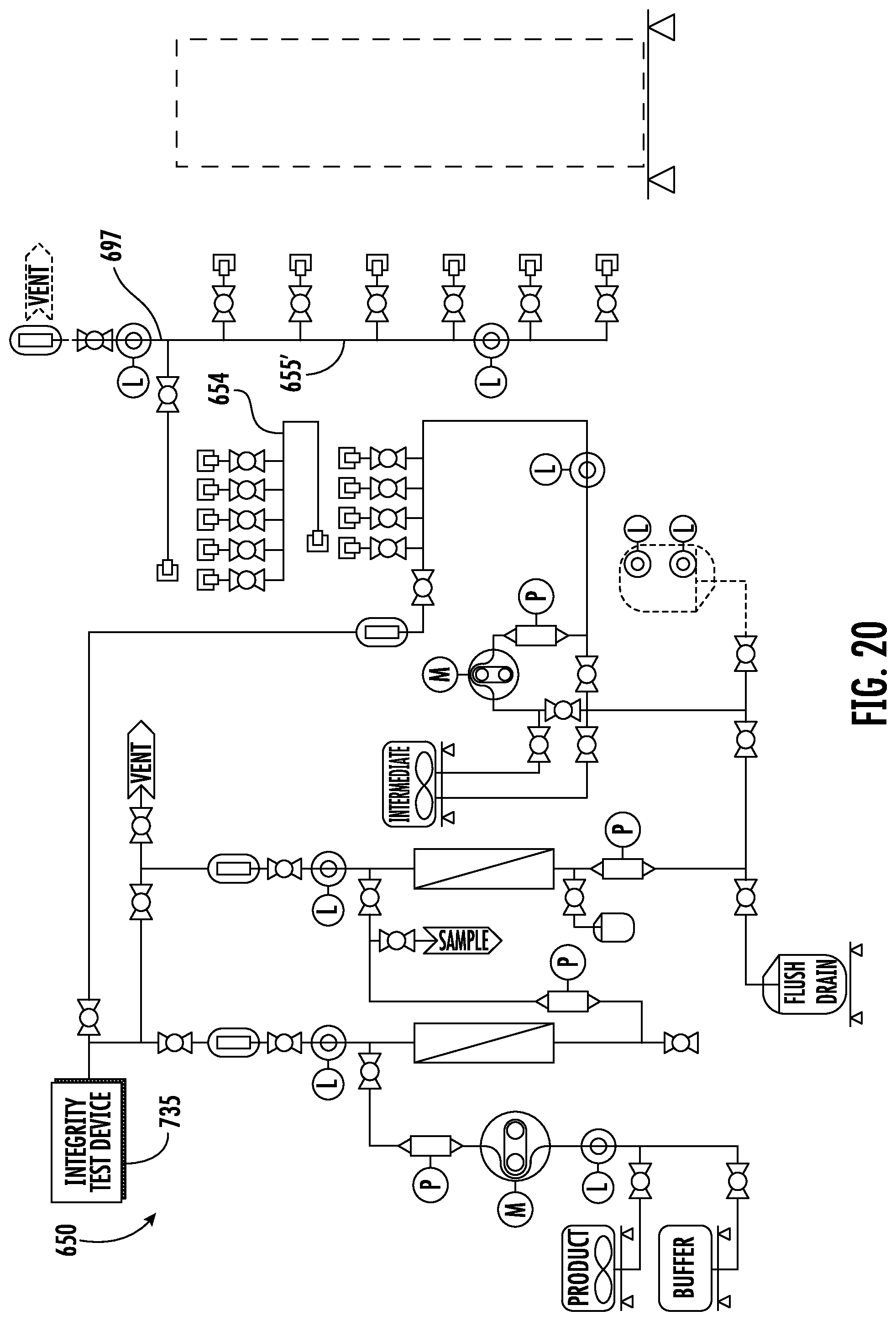 Patent US11787680 Figure 20 – Fluid distribution system with single use manifold fluid recovery assembly