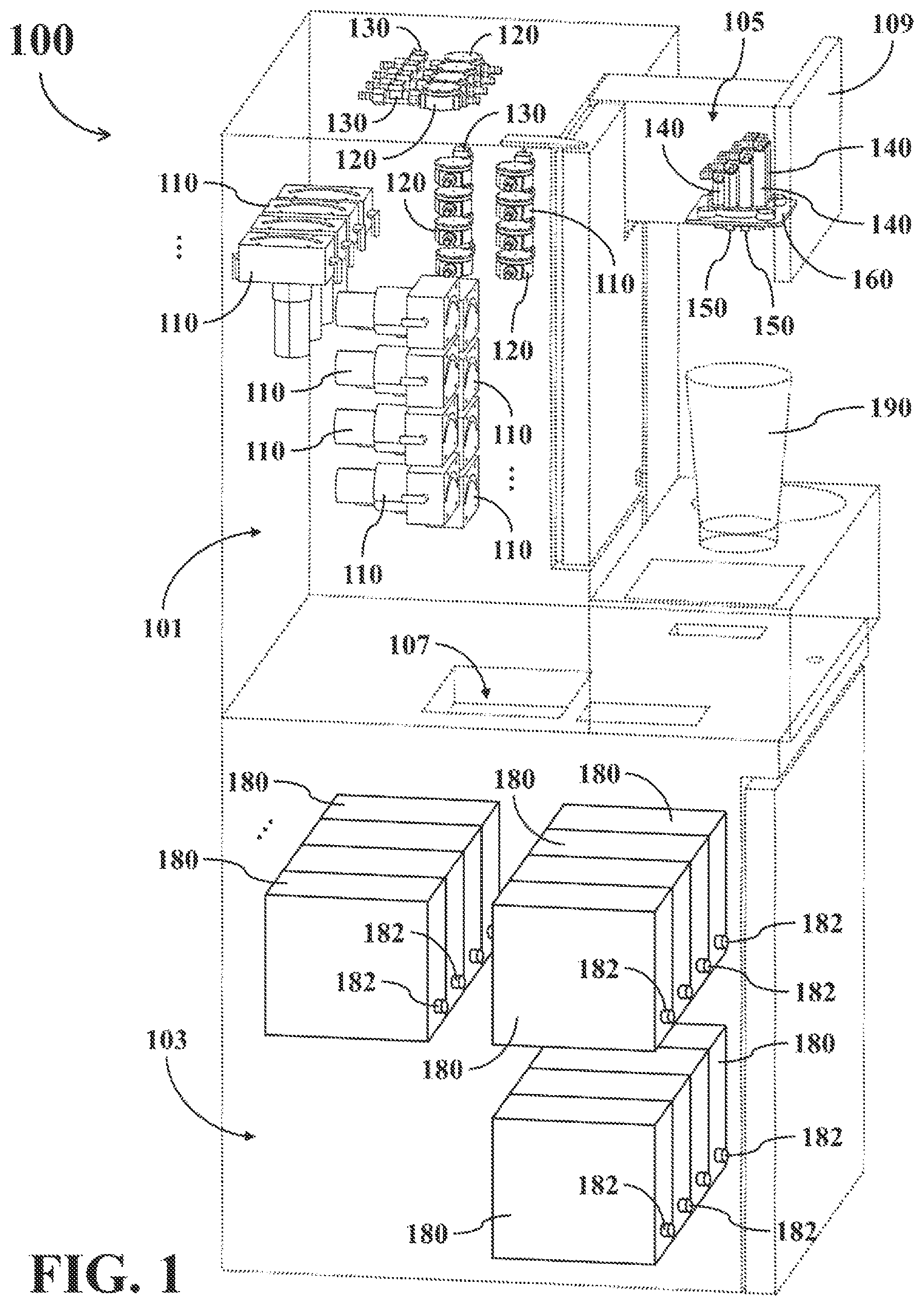Patent US11787682 Figure 1 – Material output volume detecting device for automated beverage preparation apparatus
