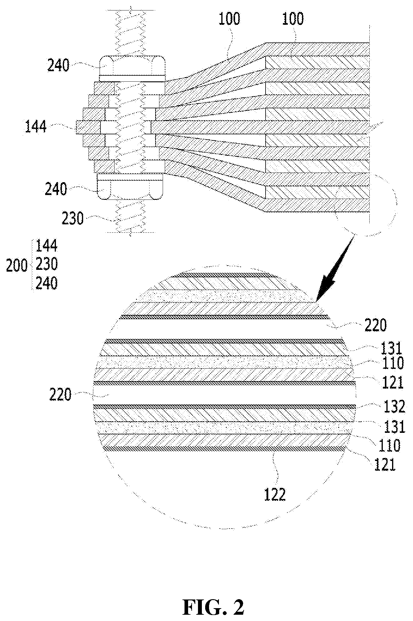 Patent US11787711 Figure 2 – Deionization electrode, apparatus and method for deionization electrode, electrode module and deionization module