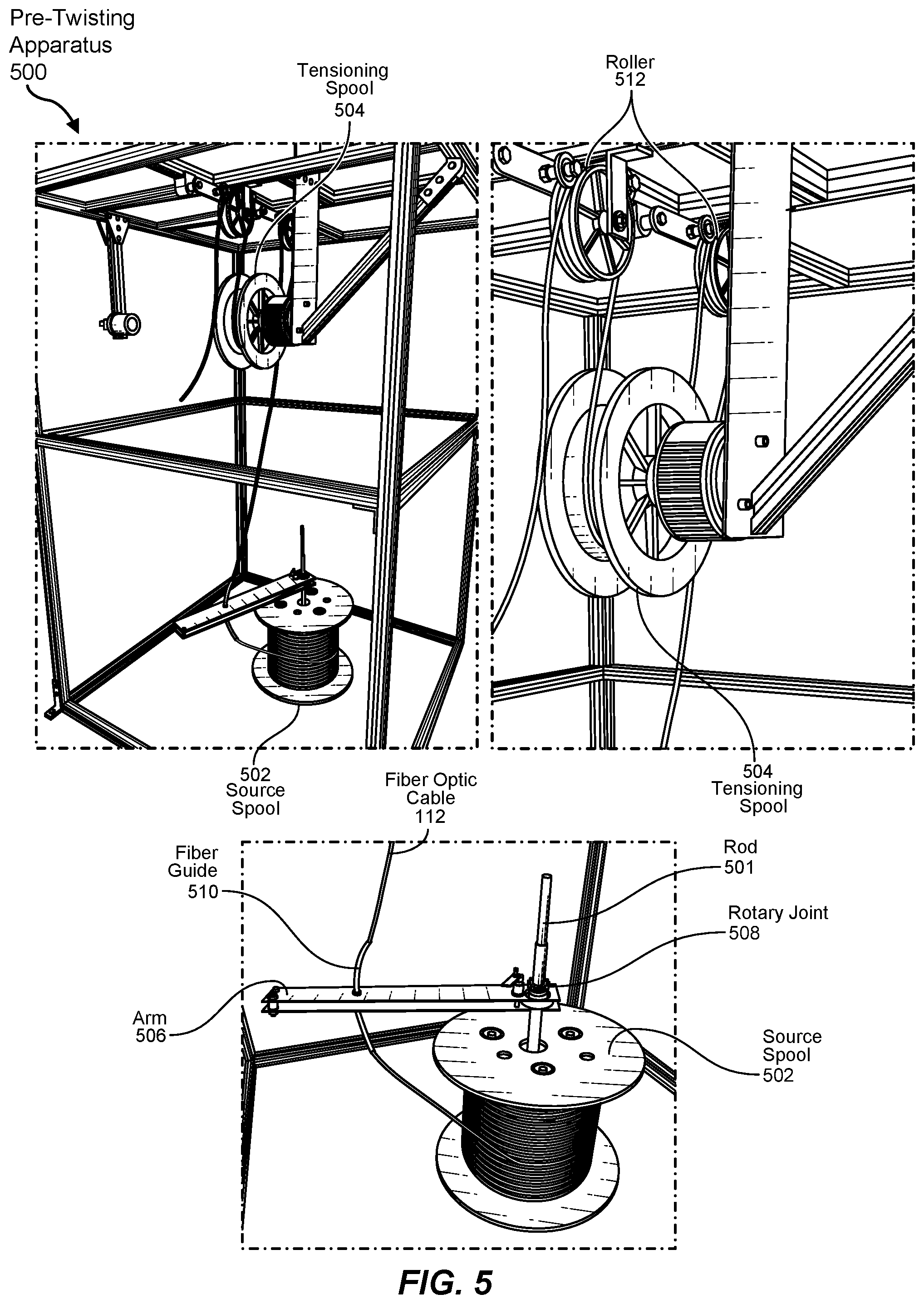 Patent US11787736 Figure 5 – Spool-free fiber optic cable configuration for cable installation onto a powerline conductor