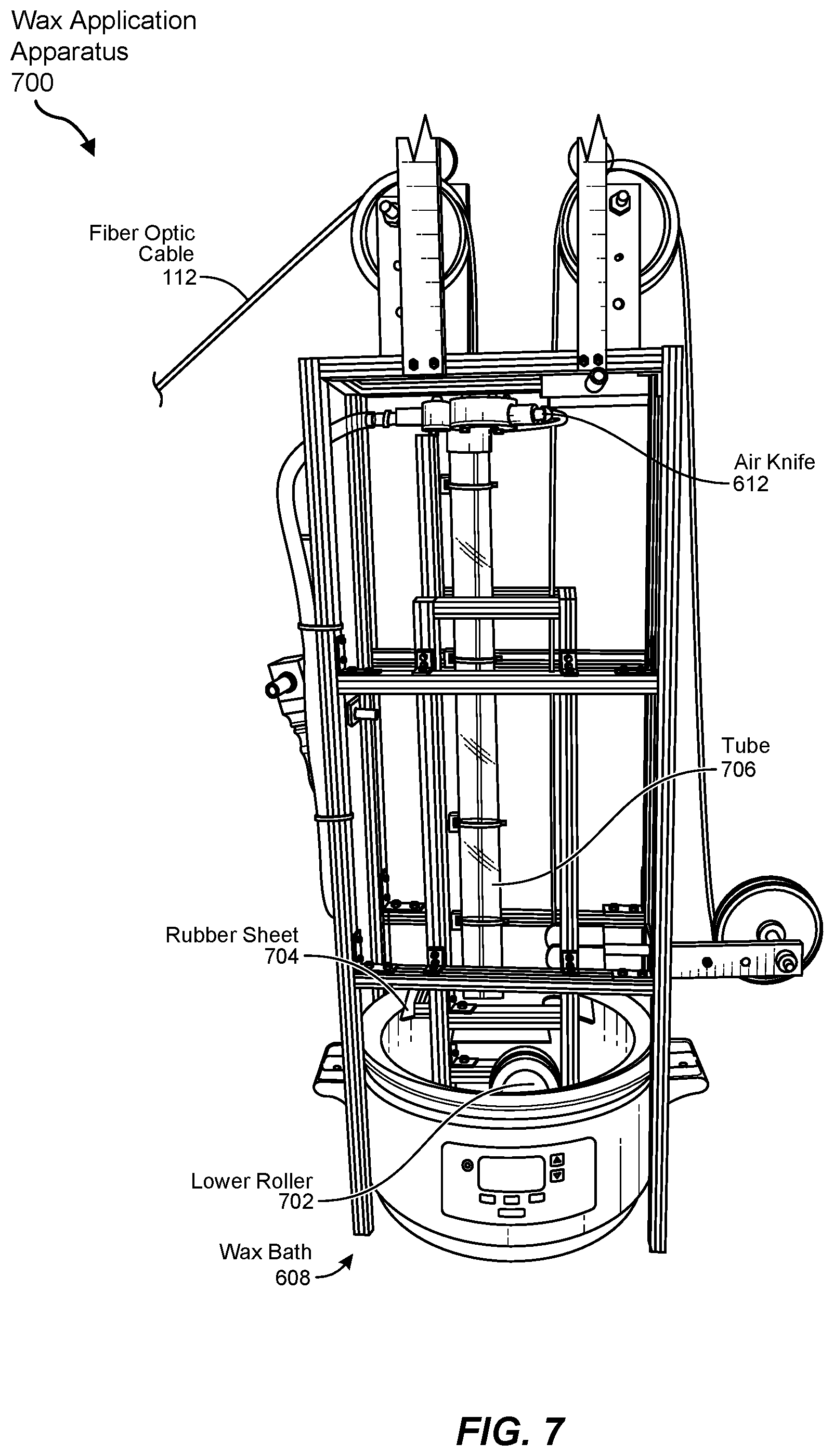 Patent US11787736 Figure 7 – Spool-free fiber optic cable configuration for cable installation onto a powerline conductor