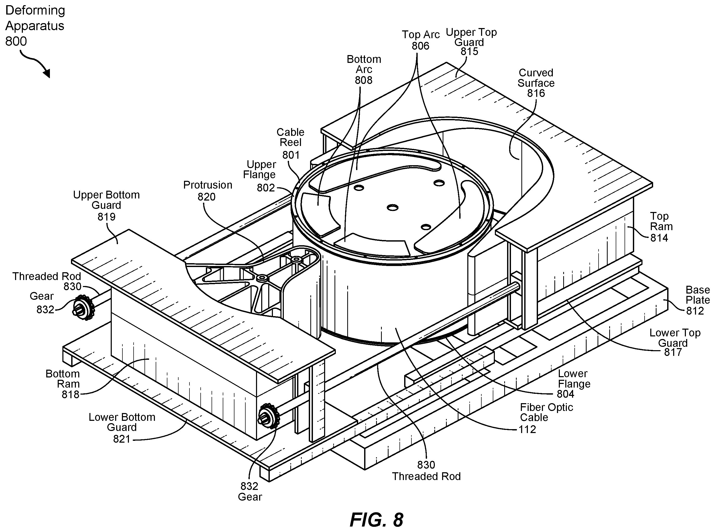 Patent US11787736 Figure 8 – Spool-free fiber optic cable configuration for cable installation onto a powerline conductor