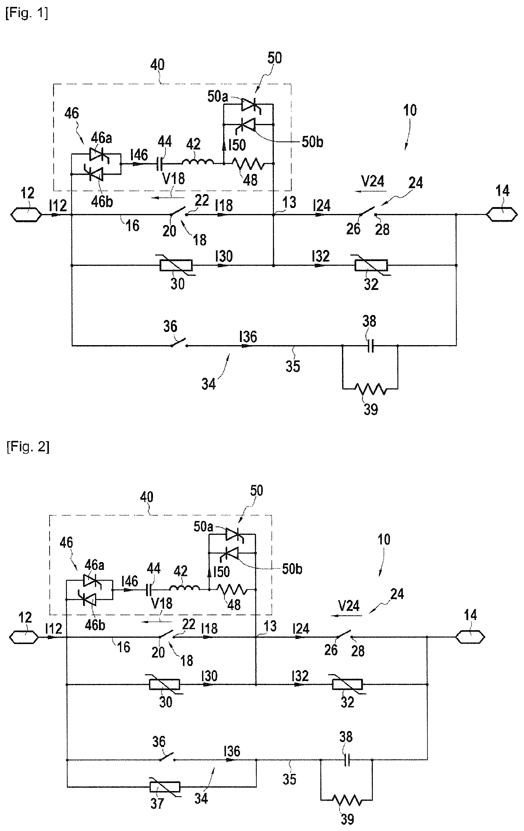 Patent US11791617 Figure 1 – Current cut-off device for high-voltage direct current with capacitive buffer circuit, and control method