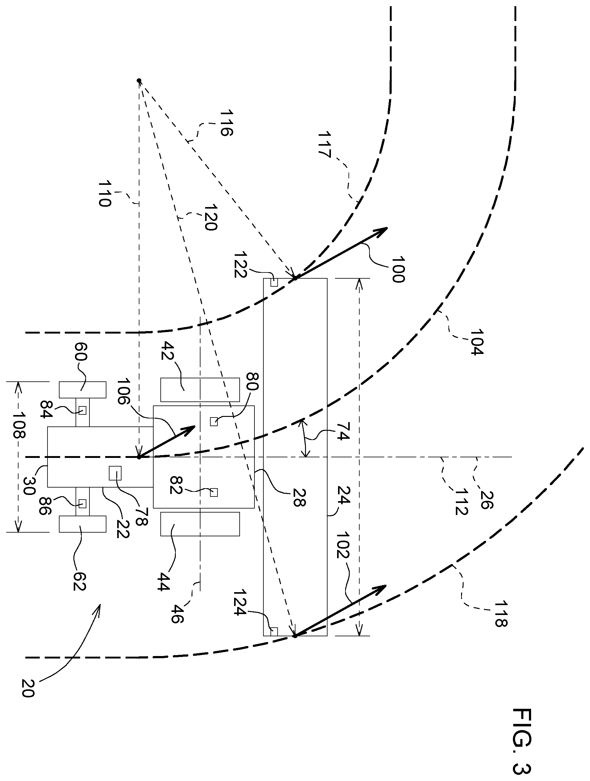 Patent US11793099 Figure 3 – Harvester implement steering control system to prevent over-running harvester head end during turn