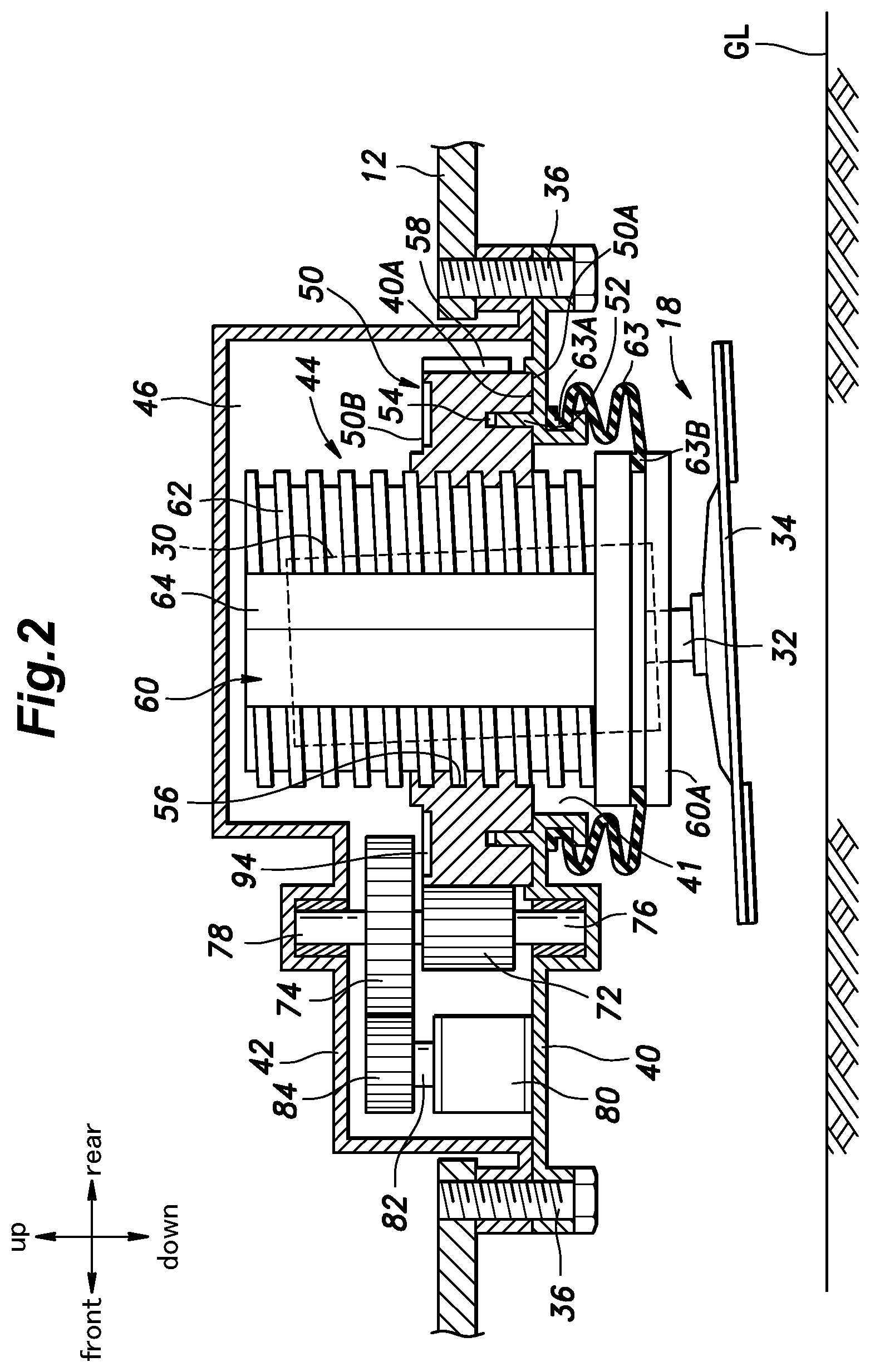 Patent US11793110 Figure 2 – Work machine with height adjustable work unit