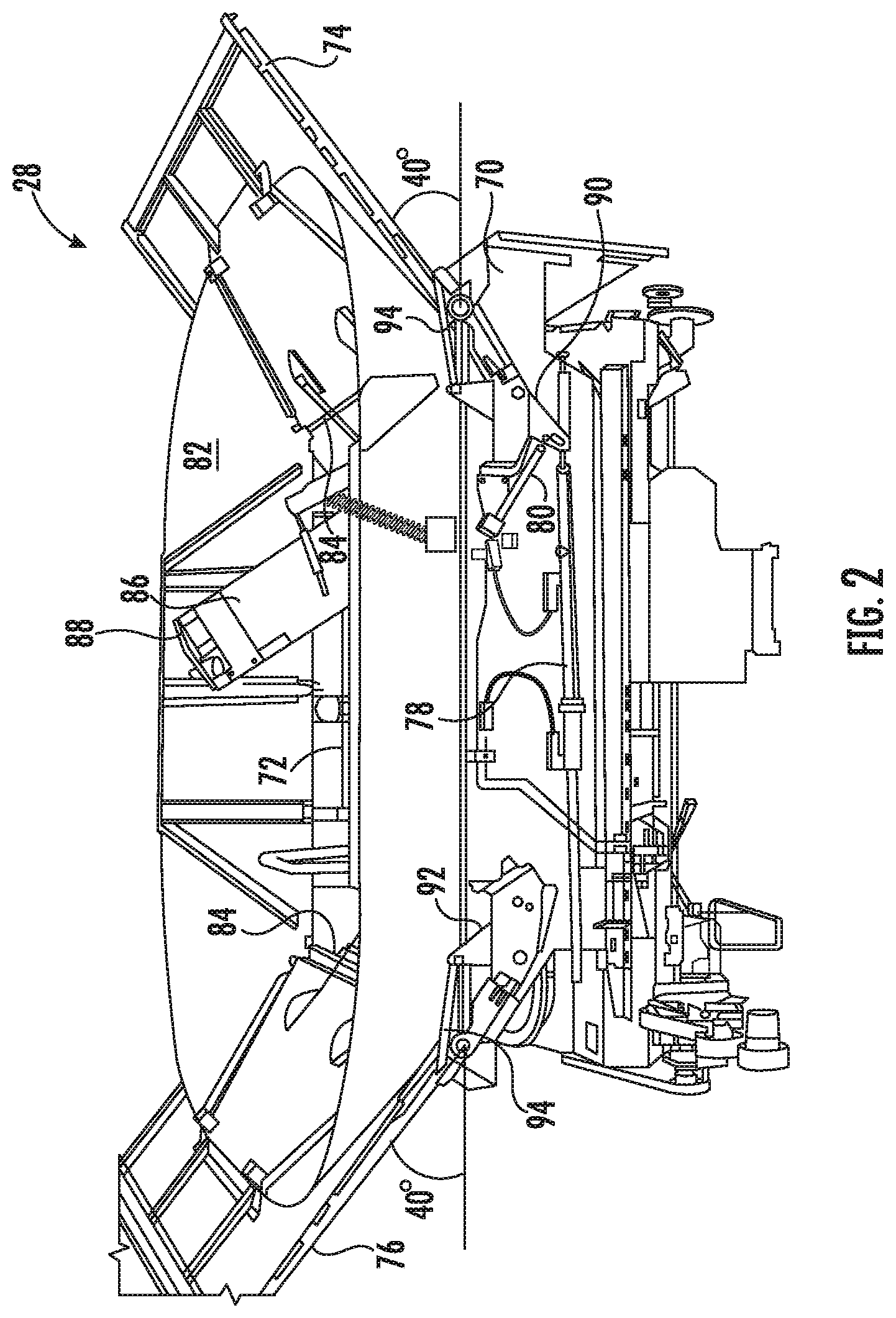 Patent US11793112 Figure 2 – System and method for sensing harvested crop levels utilizing a stowable sensor array