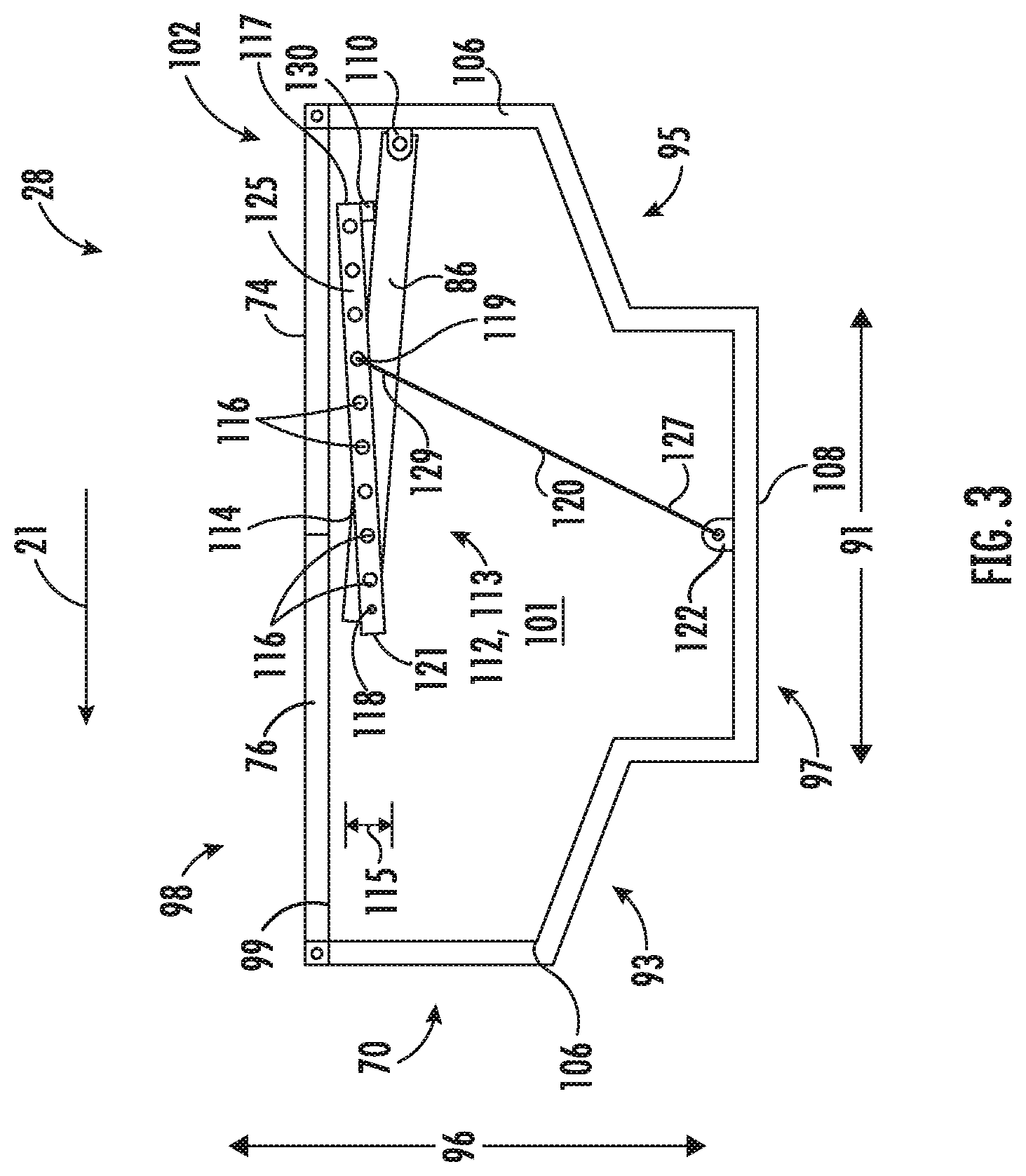 Patent US11793112 Figure 3 – System and method for sensing harvested crop levels utilizing a stowable sensor array