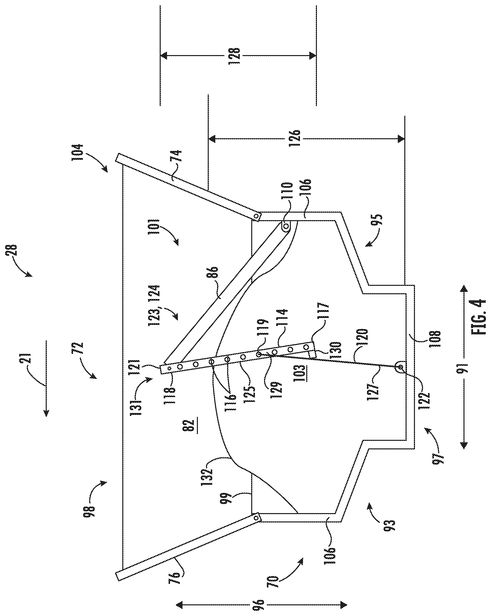 Patent US11793112 Figure 4 – System and method for sensing harvested crop levels utilizing a stowable sensor array