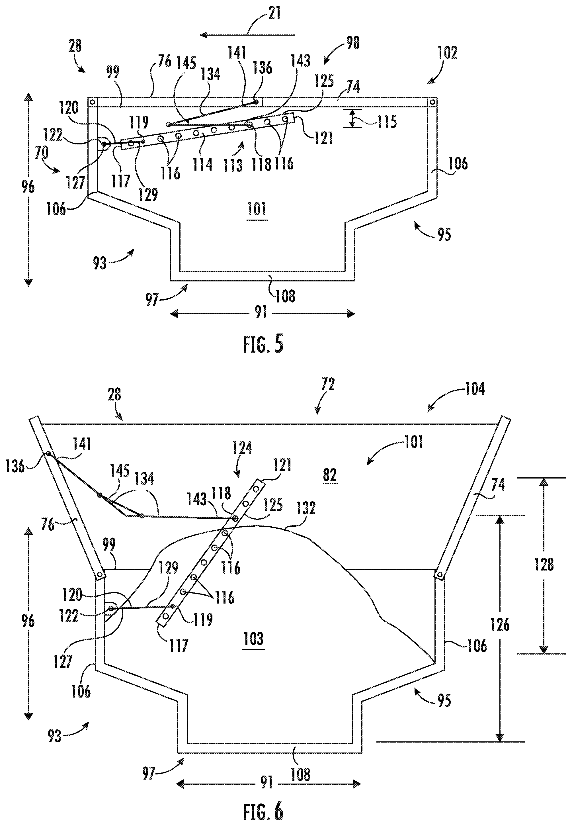 Patent US11793112 Figure 5 – System and method for sensing harvested crop levels utilizing a stowable sensor array
