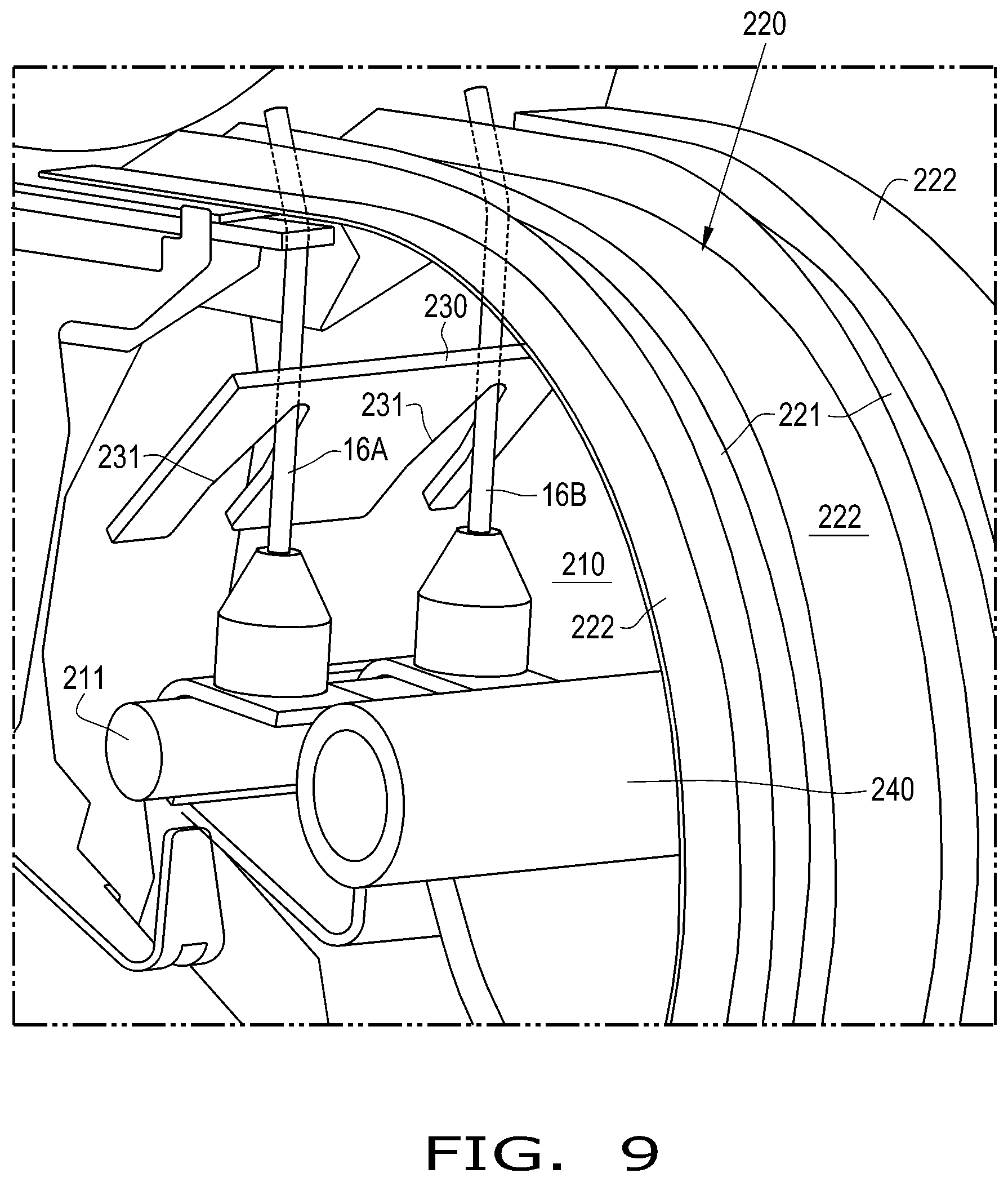Patent US11793114 Figure 9 – Agricultural vehicle including a pickup with a tine guide