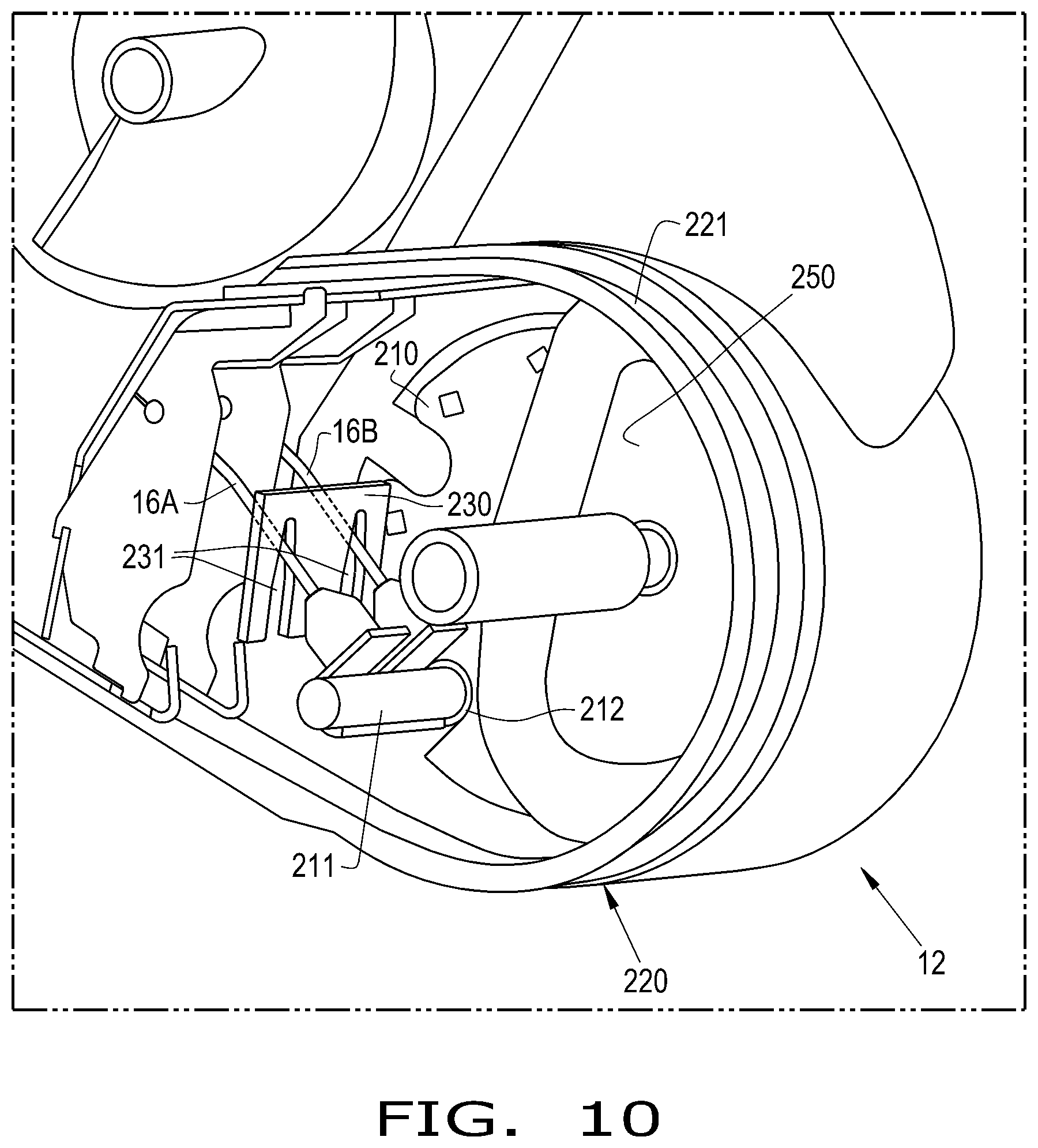 Patent US11793114 Figure 10 – Agricultural vehicle including a pickup with a tine guide