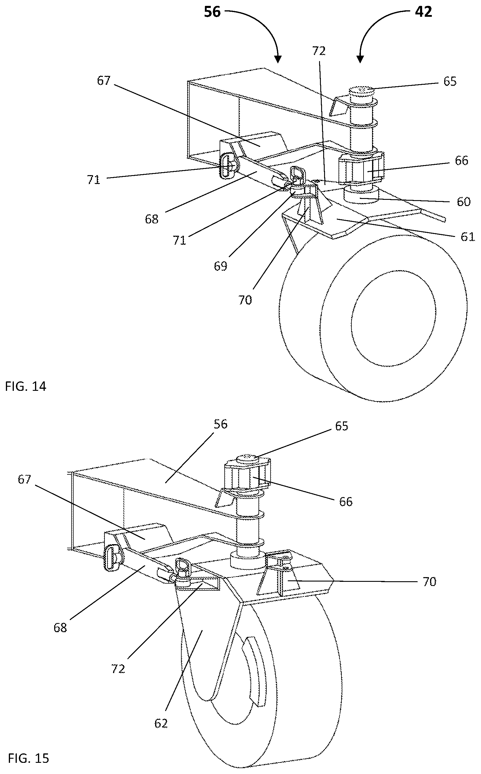 Patent US11793117 Figure 7 – Self-trailering grain bagging machine on four wheels