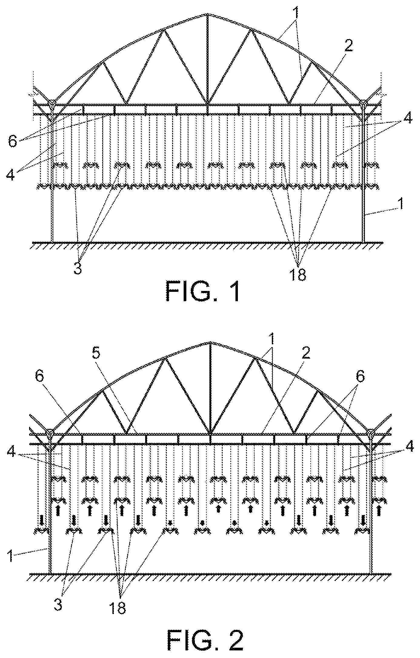 Patent US11793121 Figure 1 – Installation for a hanging cultivation system