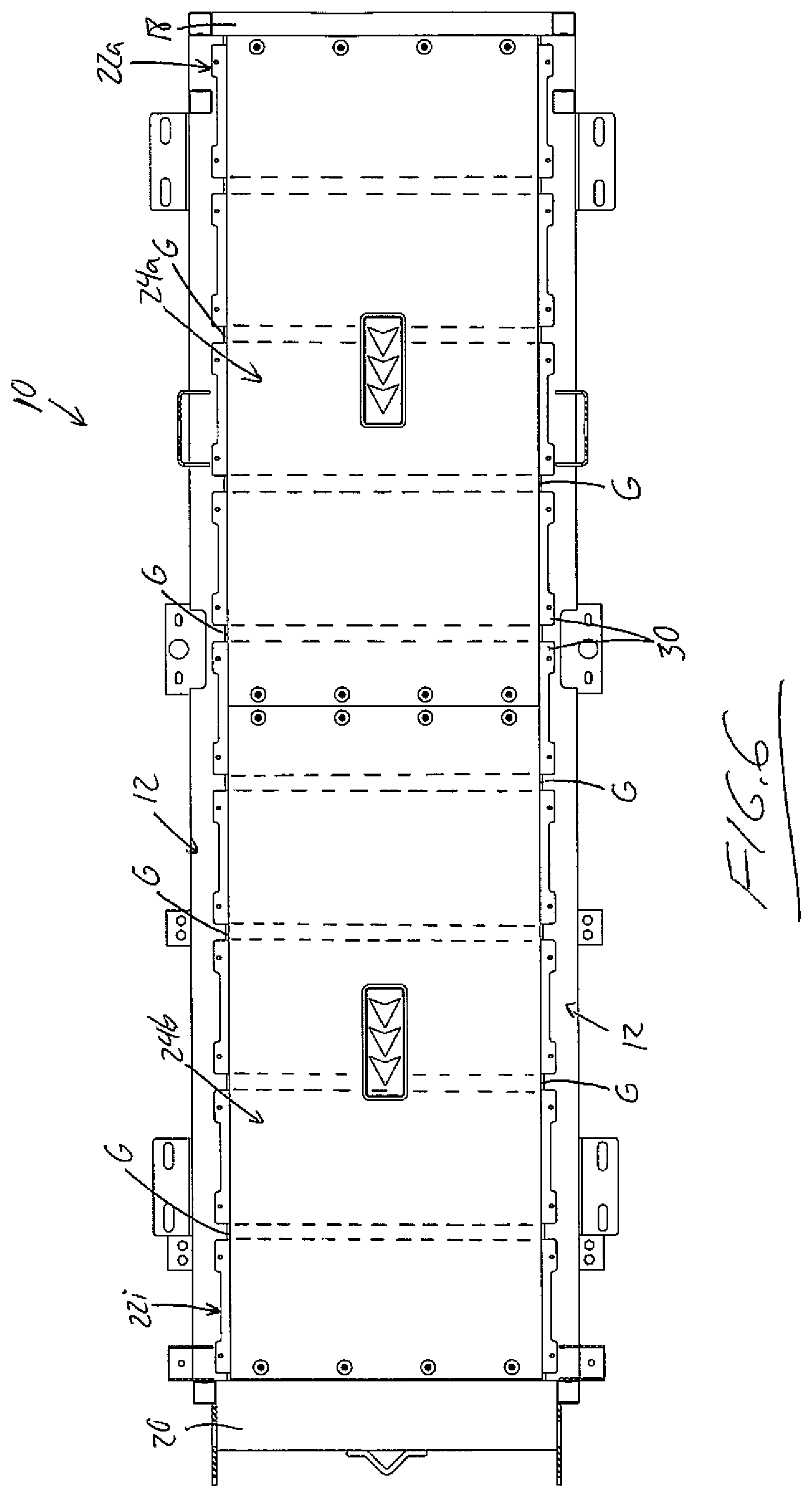 Patent US11793157 Figure 4 – Tray-supported floor mats for livestock handling equipment
