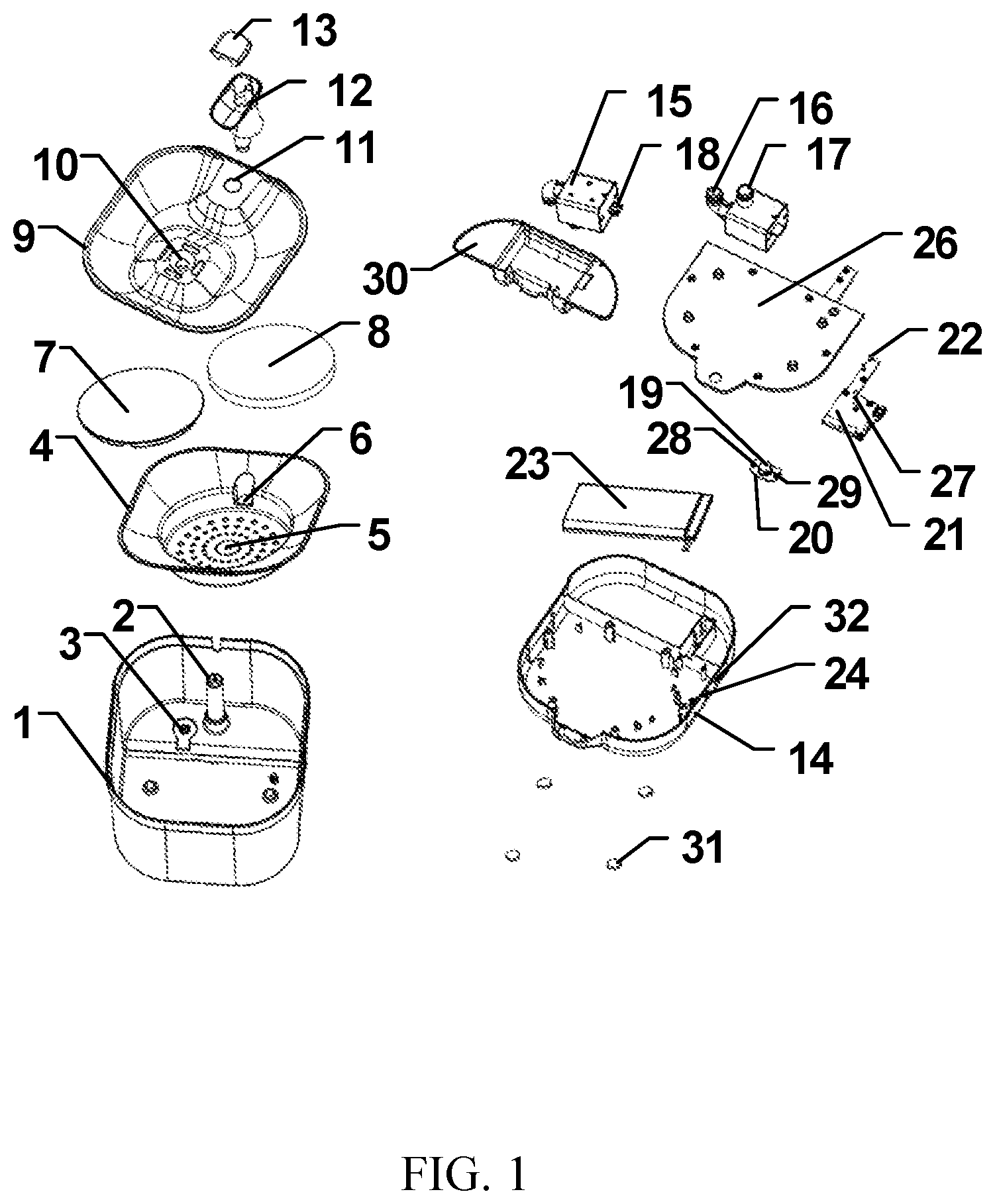 Patent US11793161 Figure 1 – Intelligent wireless all-directional automatic pet water fountain