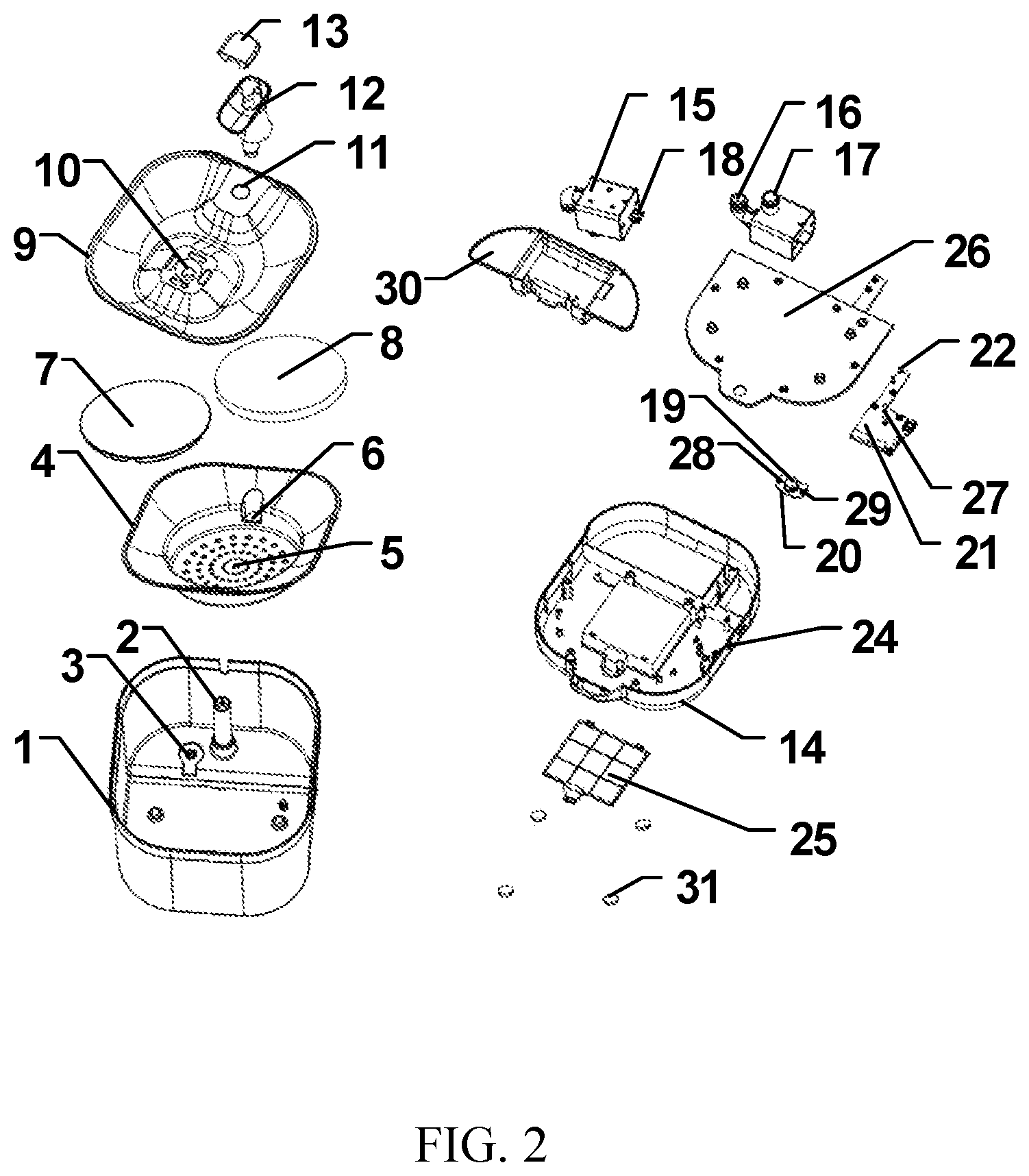 Patent US11793161 Figure 2 – Intelligent wireless all-directional automatic pet water fountain