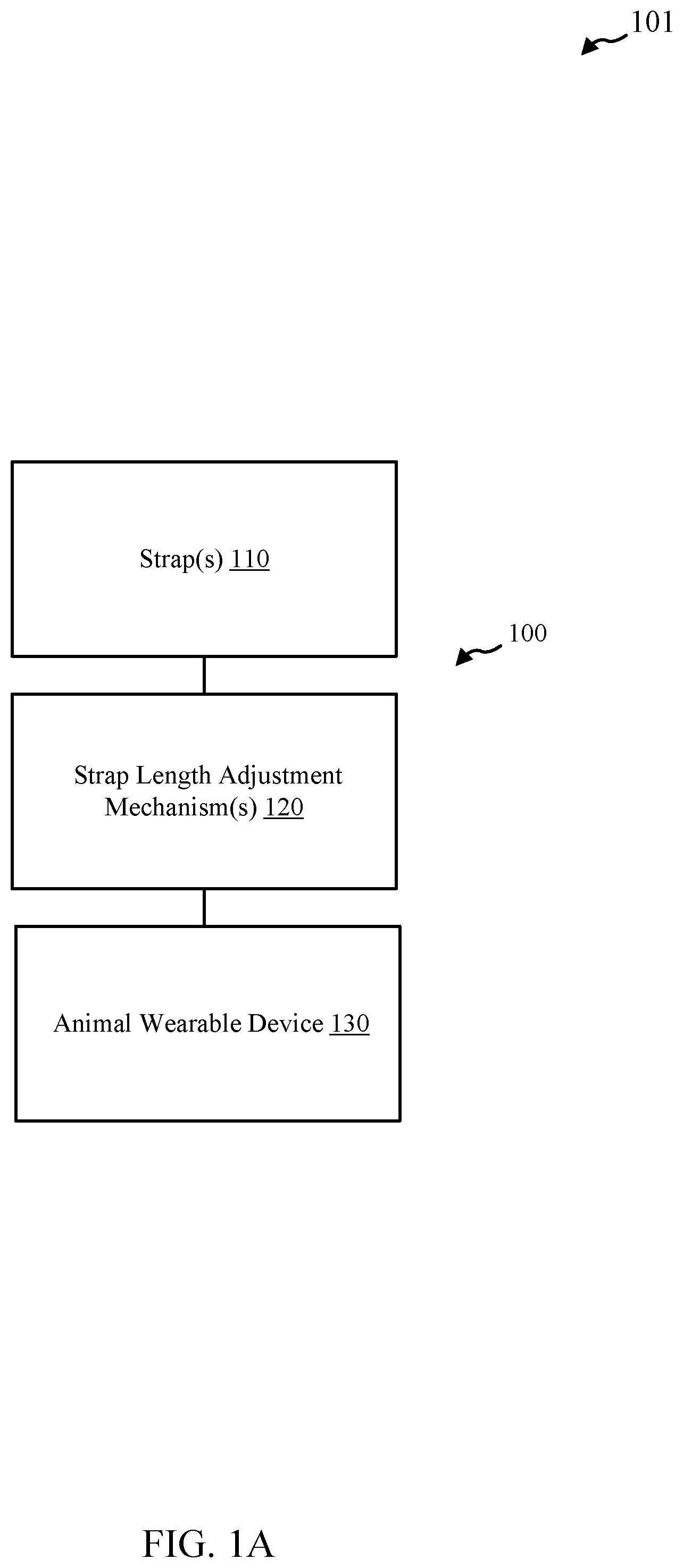 Patent US11793169 Figure 1 – Animal wearable device adjustment mechanisms and methods