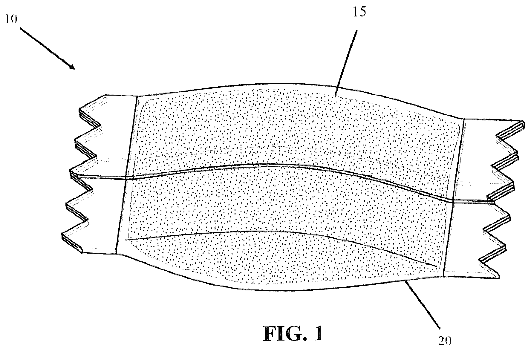 Patent US11793235 Figure 1 – Nonwoven pouch comprising heat sealable binder fiber