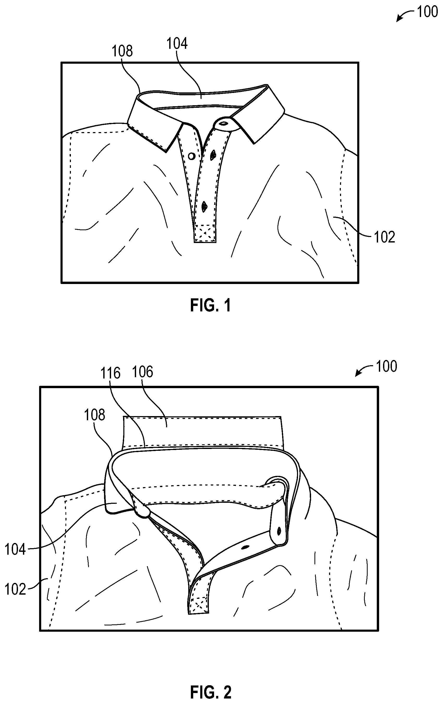 Patent US11793252 Figure 1 – Collared garment with concealed deployable face mask