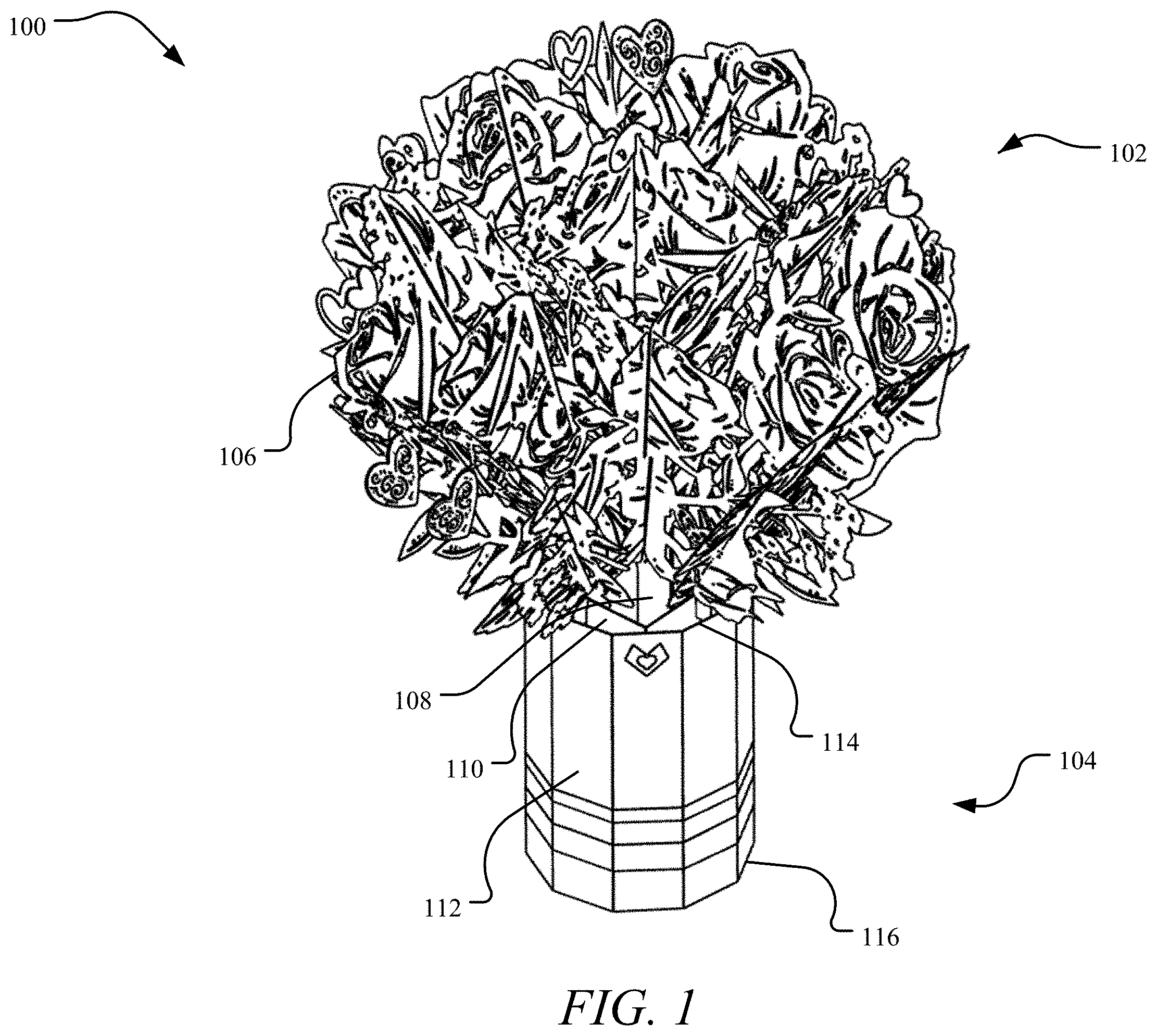 Patent US11793255 Figure 1 – Imitation flower bouquet system
