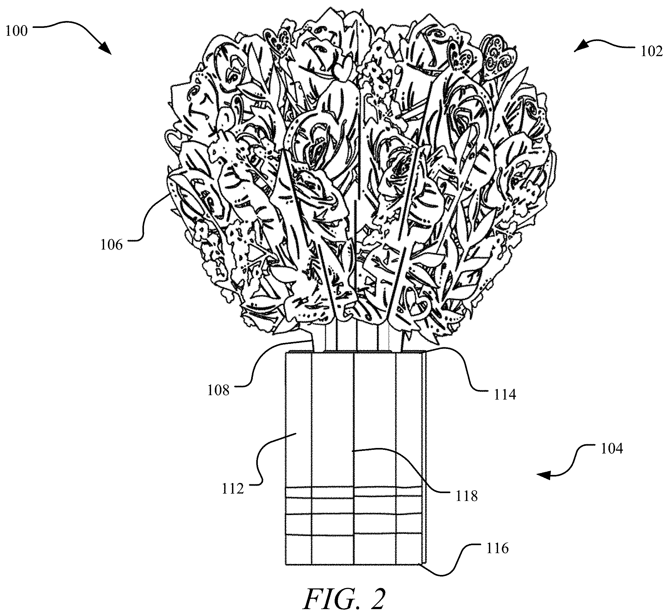Patent US11793255 Figure 2 – Imitation flower bouquet system