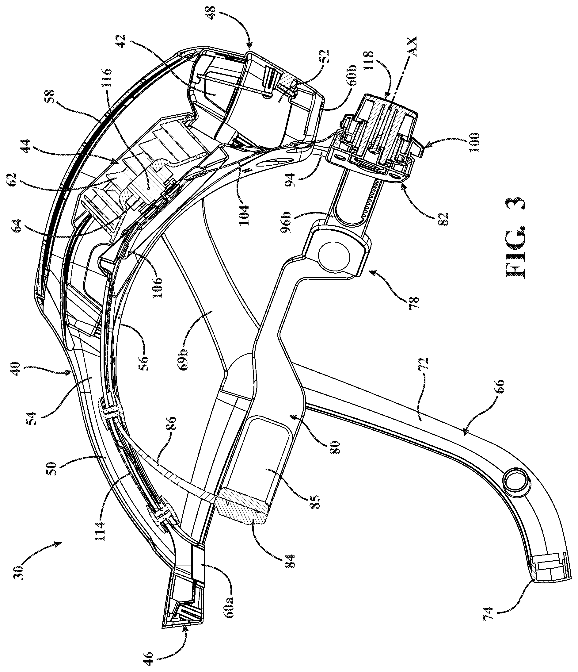 Patent US11793261 Figure 3 – Surgical helmet assembly having an adjustment mechanism